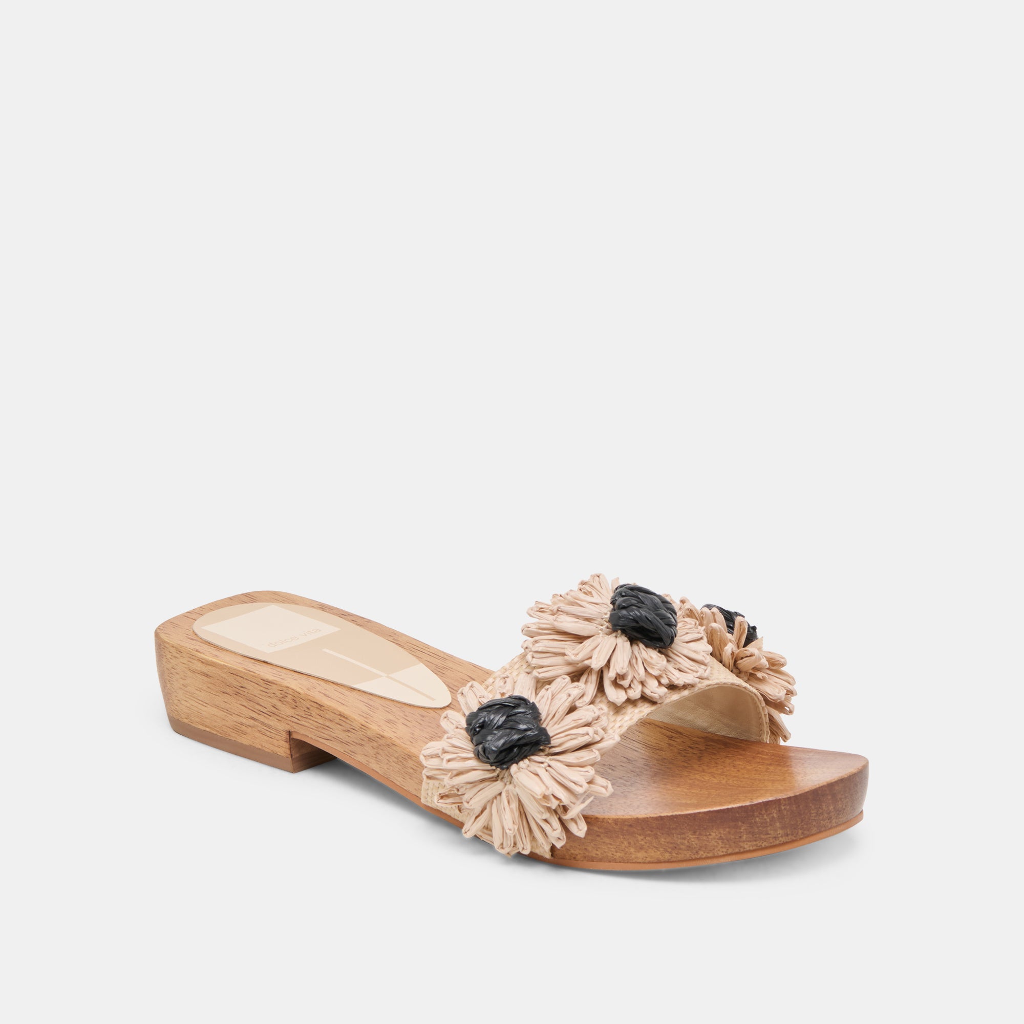 ARIENA Women's Black Natural Floral Raffia Sandals - Comfortable & Stylish for Beach, Vacation, and Summer Outfits