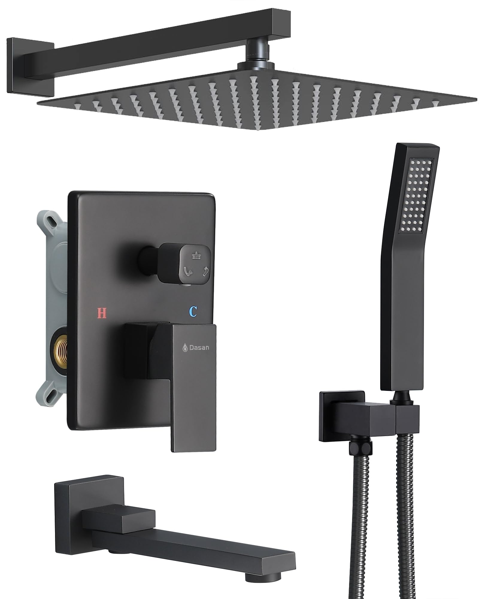 Premium Matte Black Bathtub Shower Faucet Set - Complete Tub & Shower System with Spout, Rough-in Valve & Trim Kit | Ideal for Modern Bathroom Renovations & Spa-Like Showers