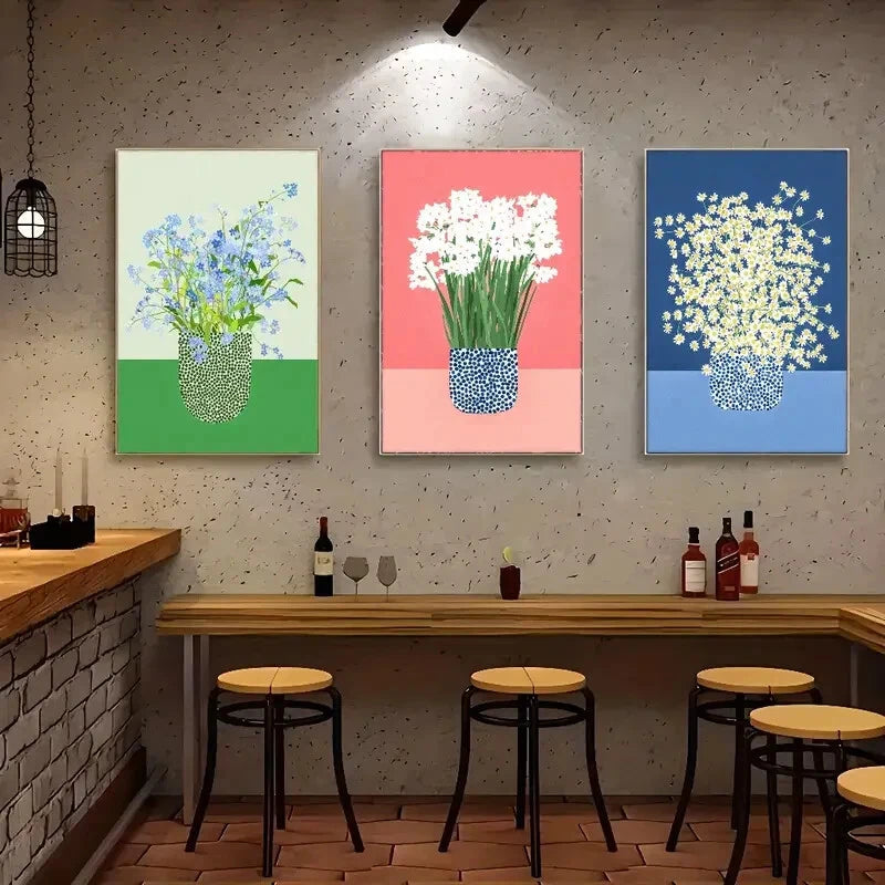 3-Piece Floral Canvas Wall Art - Metal Print Ready to Hang - Modern Home Decor for Living Room, Bedroom & Office
