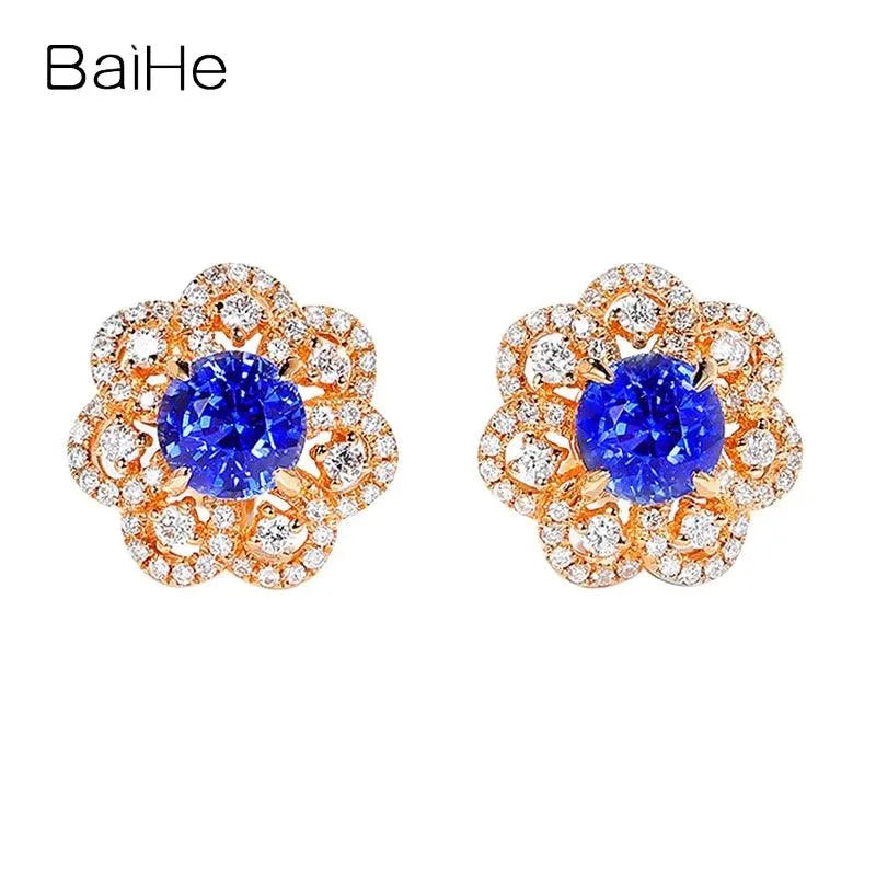 14K White Gold Natural Ruby & Sapphire Flower Stud Earrings for Women - Diamond Accent Fine Jewelry - Perfect for Weddings, Anniversaries & Special Occasions