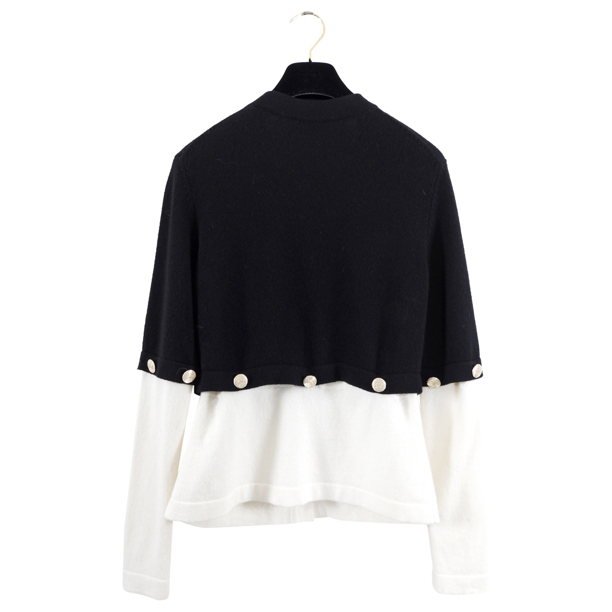 Chanel 22C Black & Off White Cashmere 4-in-1 Cardigan Sweater Women's Size FR38/S - Luxury Knitwear for Office, Party & Winter Fashion