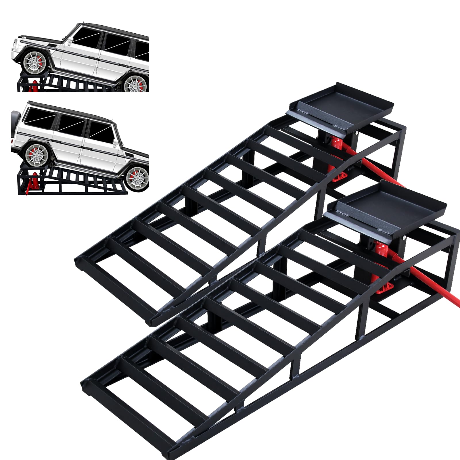 2 Pack Heavy Duty Hydraulic Car Ramps - 5 Ton (11,000 lbs) Capacity, Low Profile Vehicle Lift Ramps for Trucks, Trailers & Garage Repairs - 9.8