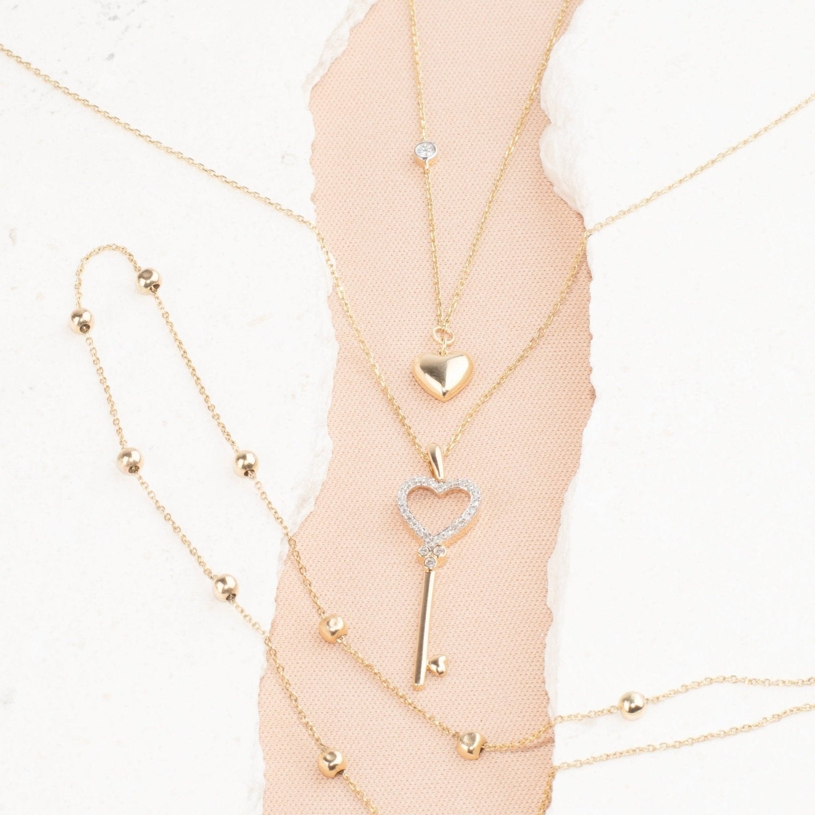 10k Yellow Gold Heart & Key Diamond Pendant Necklace - Romantic Gift for Her, Anniversary, Valentine's Day Jewelry