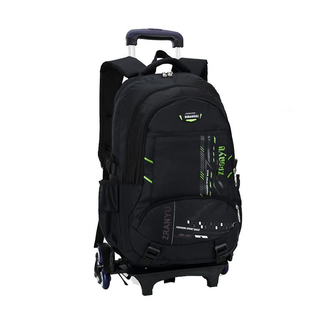 YUB Rolling Backpack with Wheels - Durable Trolley School Bag for Boys & Girls, Kids Travel Backpack in Green - Perfect for School, Travel & Daily Use
