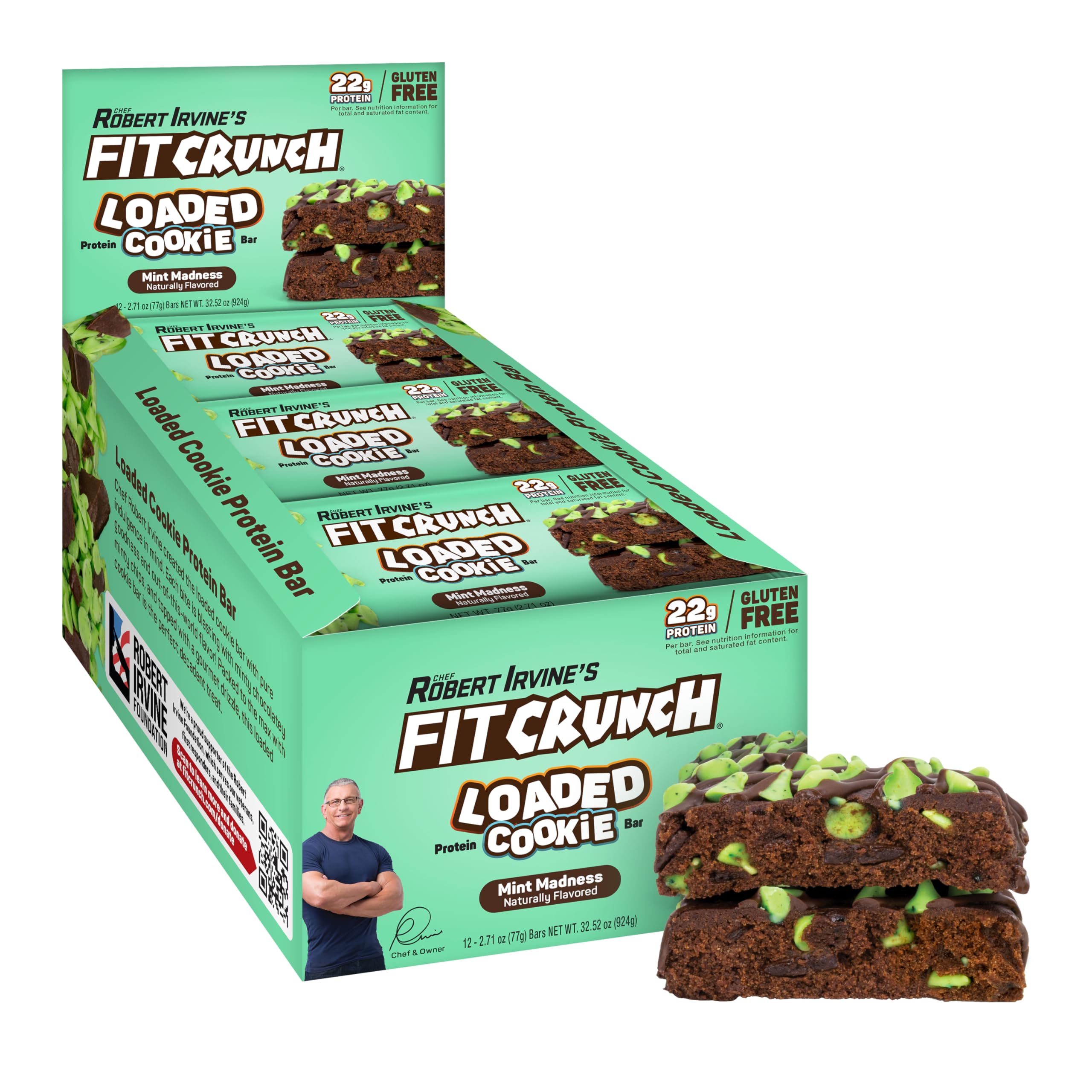 FITCRUNCH Loaded Cookie Protein Bar - High Protein, Gluten Free, Low Sugar Snack (12 Bars, Mint Madness) | Post-Workout Recovery, Healthy On-The-Go Breakfast & Energy Boost for Fitness Lovers