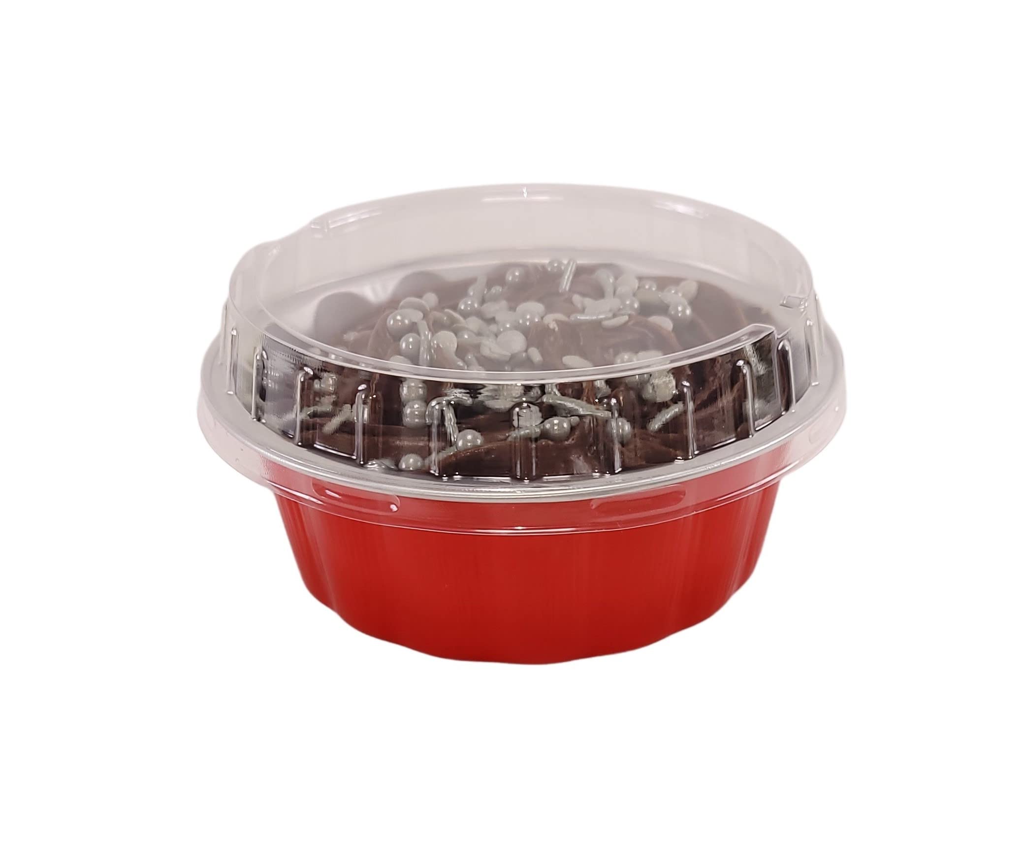 KitchenDance 8oz Disposable Colored Aluminum Foil Dessert Cups with Lids - Round Baking Tart Pans for Cakes, Pies & Pastries - Perfect for Home Baking, Party Serving & Food Storage (1000-Pack, Red)