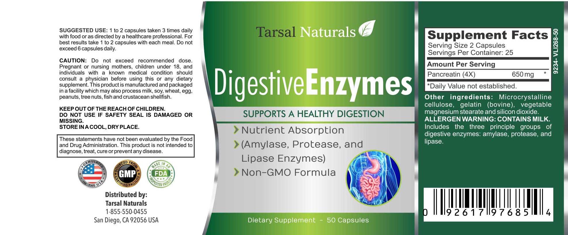 Digestive Enzymes 50 Capsules - Amylase, Protease & Lipase Formula for Carb, Protein & Fat Breakdown | Gluten-Free, Made in USA | Supports Healthy Digestion & Gut Health | Ideal for Meals, Bloating Relief & Nutrient Absorption