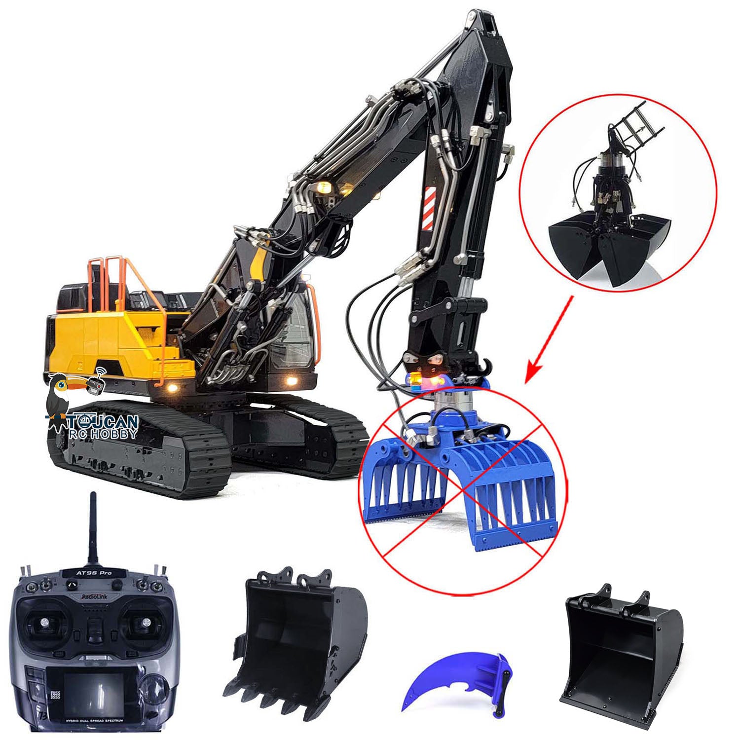 1/14 Scale MTM Metal RC Hydraulic Excavator - EC380 Remote Control Construction Vehicle with 3 Arms, Clamshell Bucket & Ripper | Realistic Engineering Toy for Adults & Kids | Outdoor Sandbox, Construction Site Play & Collector's Display