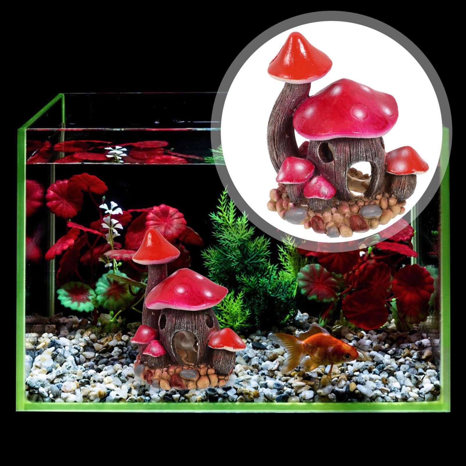 Balacoo Resin Mushroom House Aquarium Ornament - Fish Tank Decoration, Betta Hideout & Shrimp Cave for Small Aquatic Pets | Fairy Tale Underwater Landscape for Home & Office Aquariums