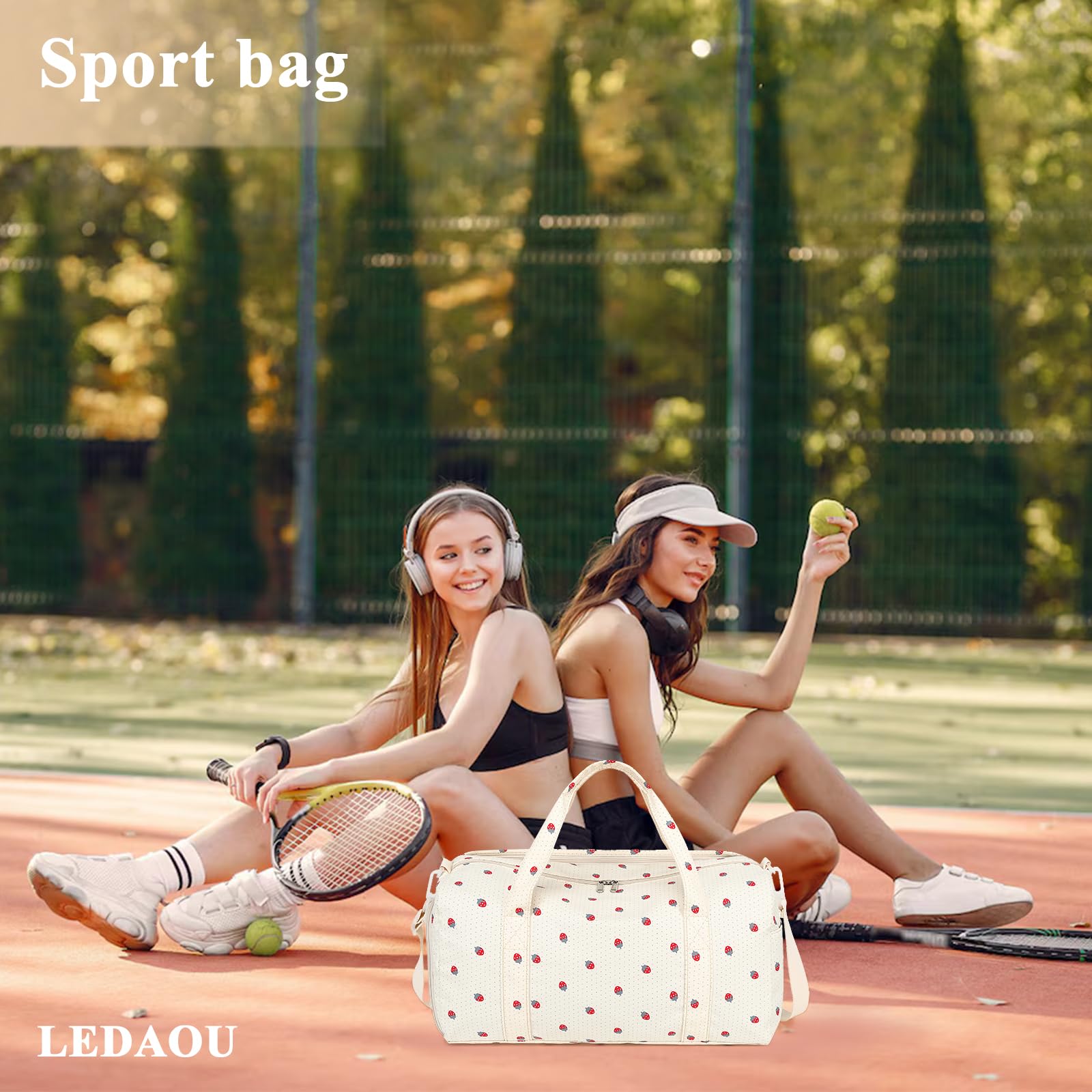 Gym Bag for Men & Women - Large Sports Duffle Bag with Wet Pocket & Waterproof Shoe Compartment | Foldable Weekender Overnight Travel Bag with Ventilation Holes | Perfect for Gym, Travel, Workout & Sports - Strawberry Beige