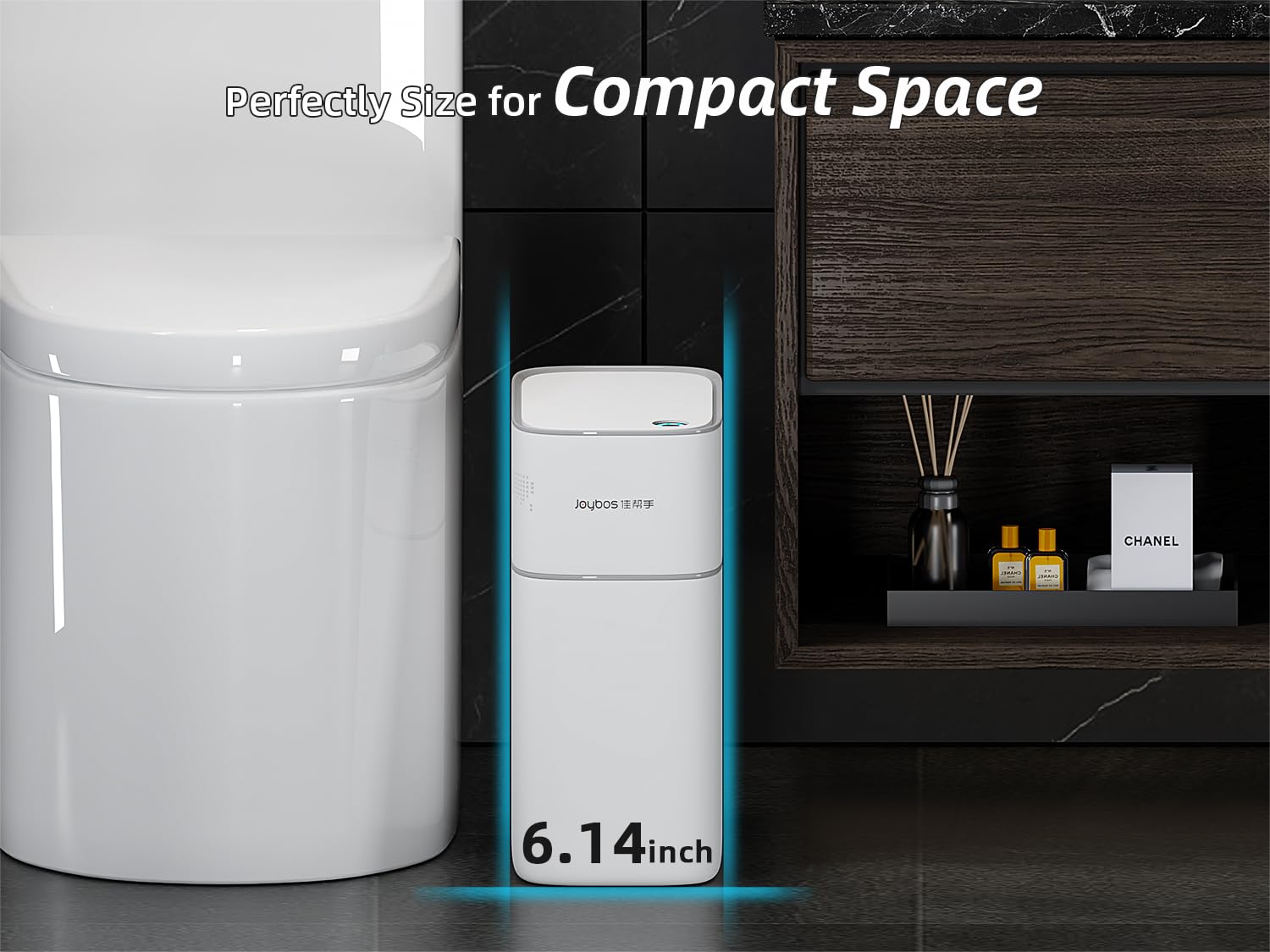 MOPALL 3.5 Gallon Motion Sensor Trash Can with Lid - Automatic Touchless Bathroom Garbage Bin, Waterproof Plastic, Narrow Design for Small Spaces, White - Perfect for Bathrooms, Kitchens, Offices & Bedrooms