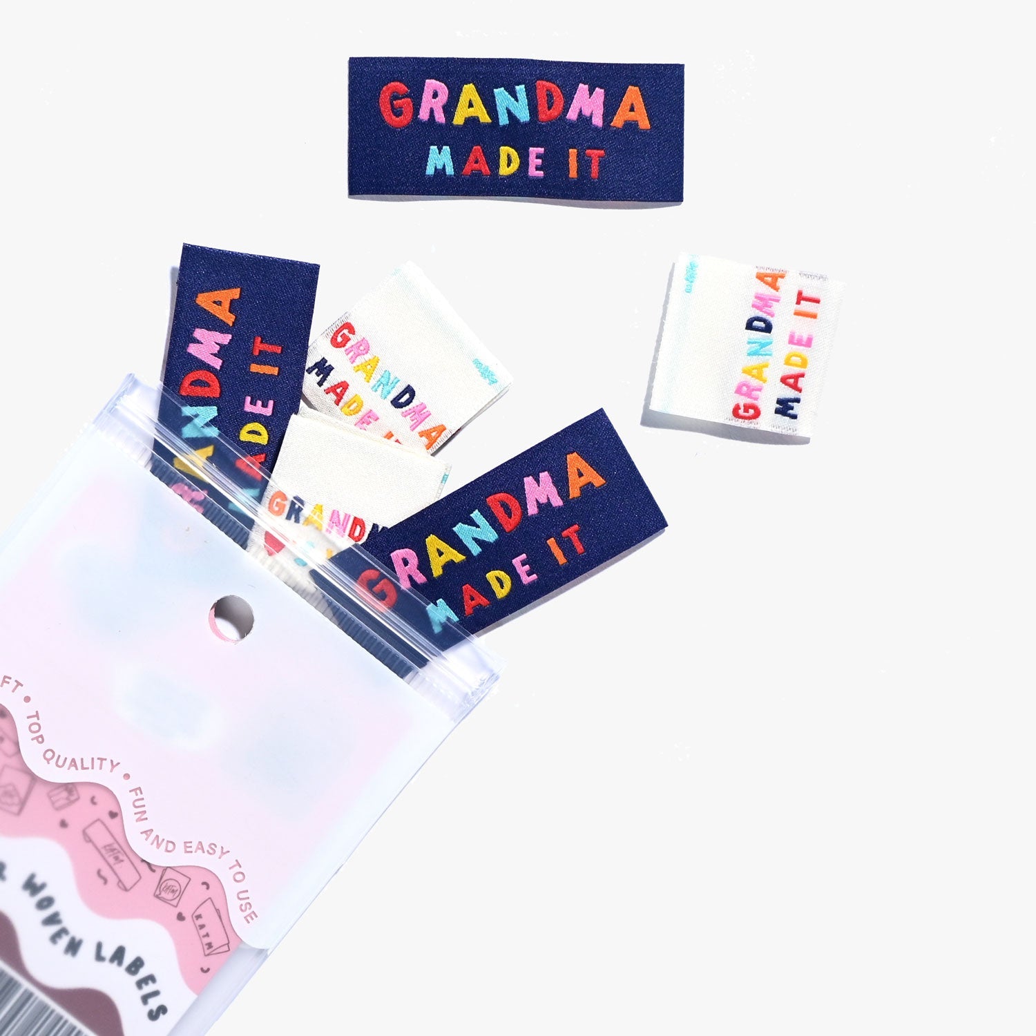 Kylie and the Machine - 6 Pack Sew-In Clothing Labels - Handmade by Grandma - 'Grandma Made It' & 'Grandma Loves You' Designs - Perfect for DIY Crafts, Baby Clothes & Personalized Gifts