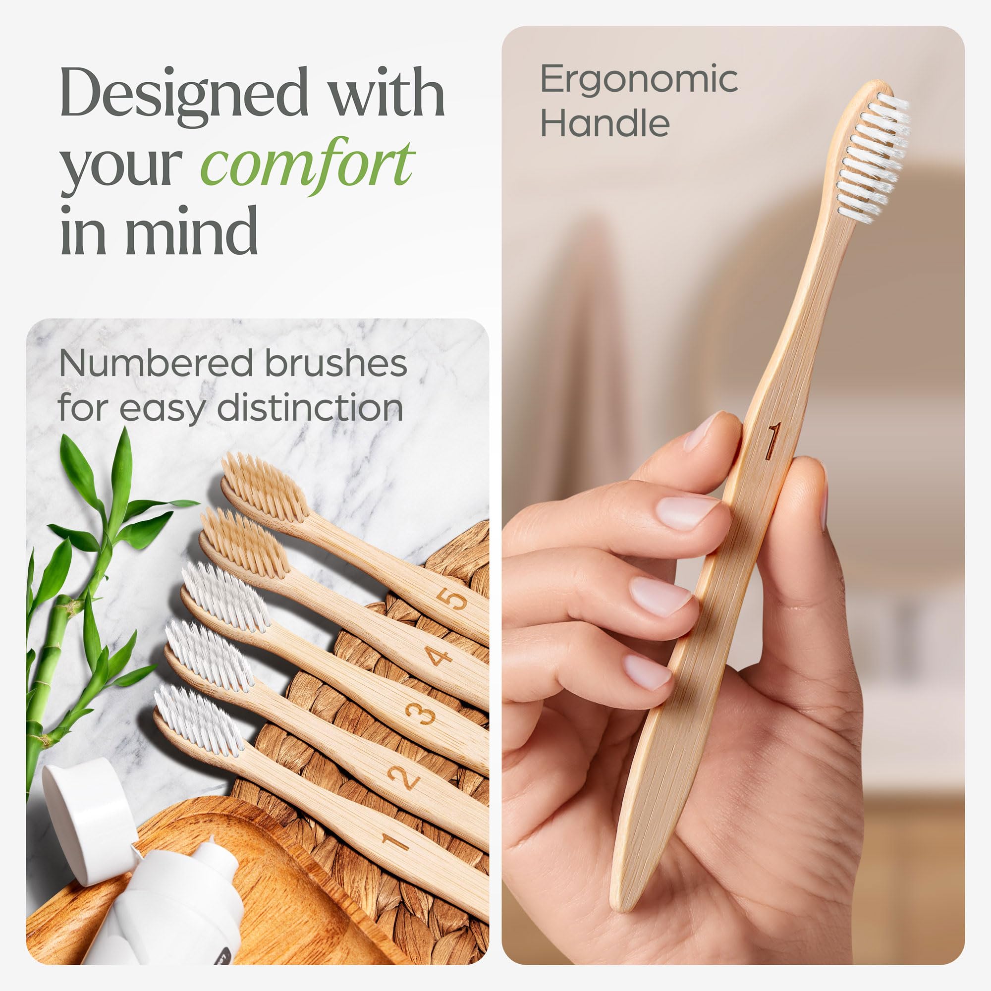 Eco-Friendly Bamboo Toothbrushes 10 Pack - BPA Free Soft Bristles for Adults & Kids, Biodegradable Natural Wooden Toothbrush for Sustainable Oral Care - Perfect for Travel, Home & Zero Waste Lifestyle