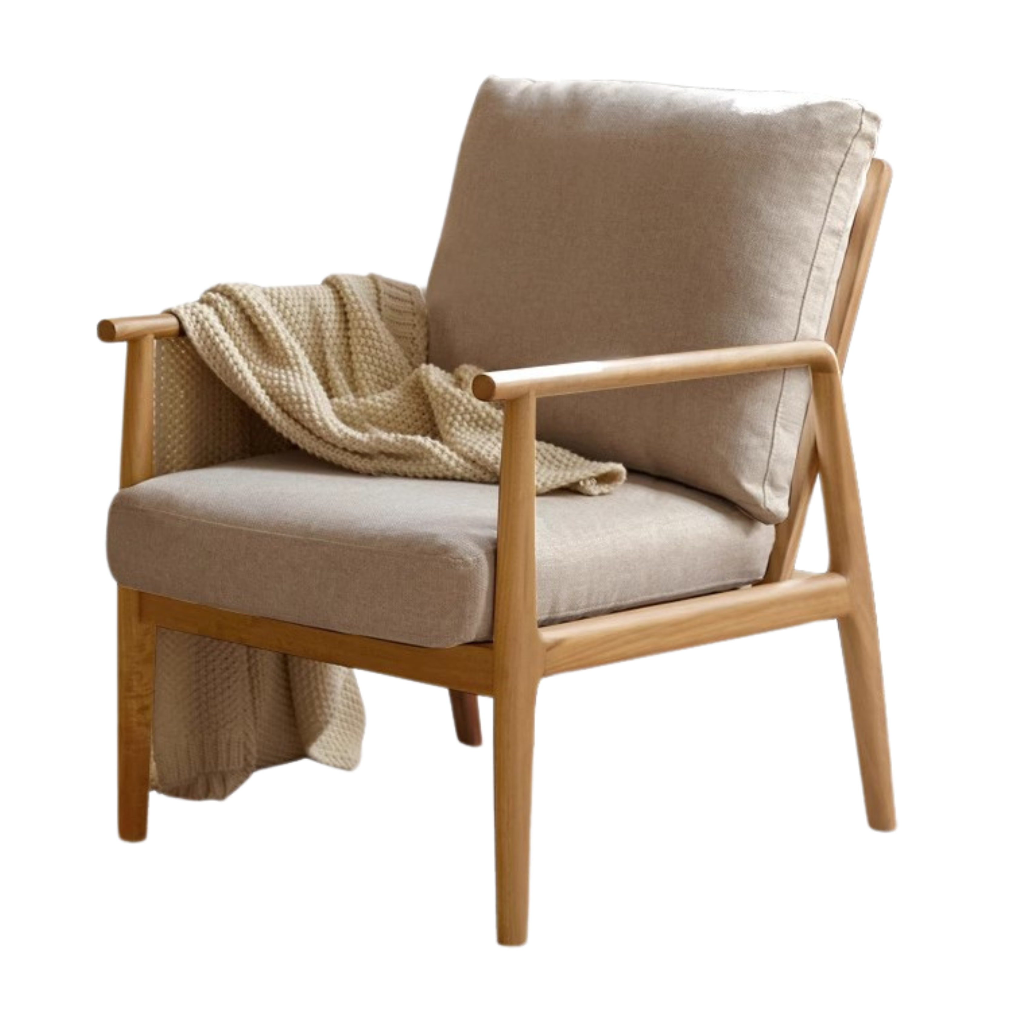 25.6x29.9x35.4 inch / 65x76x90сm / fabric gravel white Oak wood color / Oak sofa chair