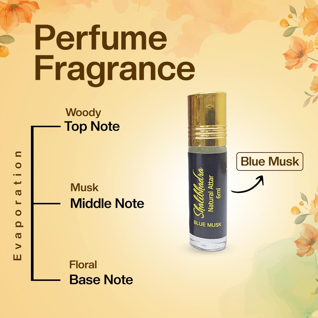 Shalibhadra Blue Musk Attar Perfume | Alcohol-Free Long Lasting Roll-On | Floral Scent for Men & Women | 6ML Luxury Unisex Fragrance | Perfect for Daily Wear, Special Occasions & Gifting