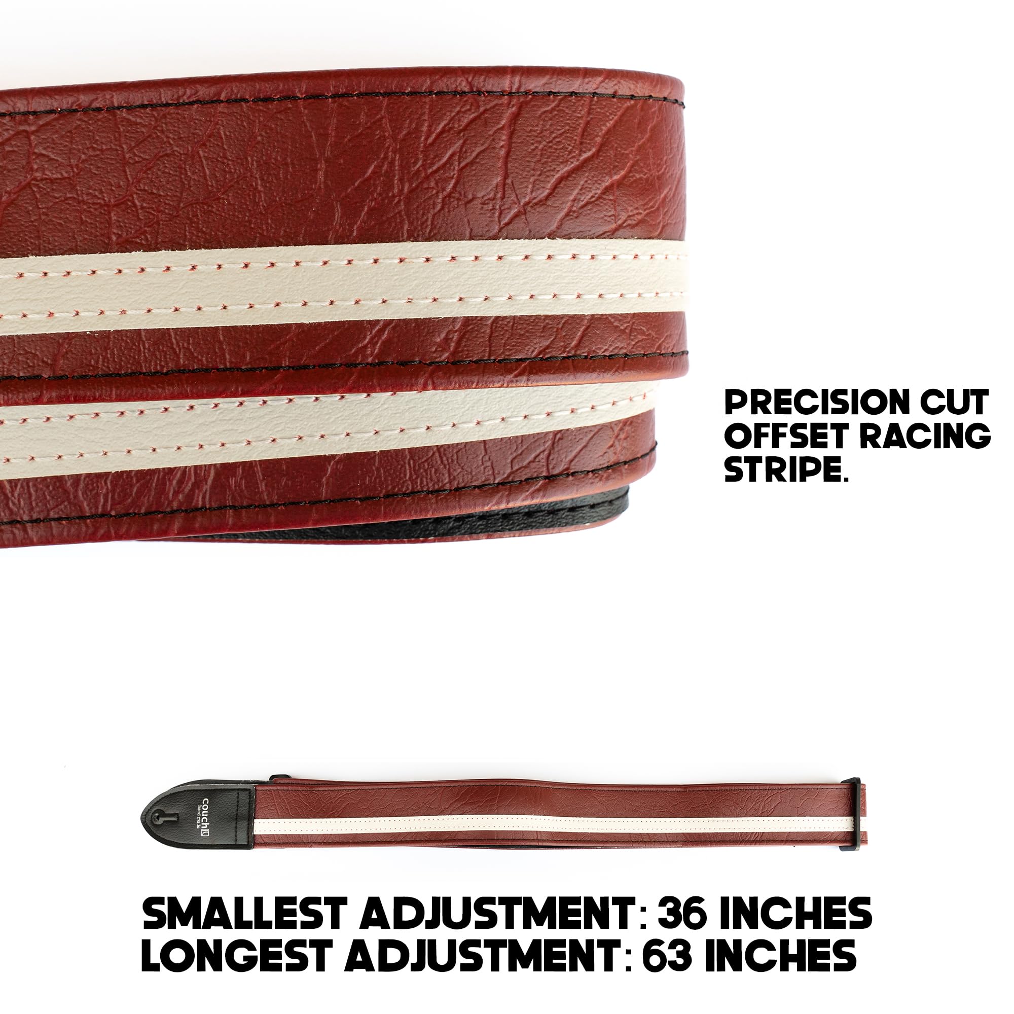 Premium Racer X Guitar Strap - Handmade in USA by Couch Guitar Straps - Dark Red with White Accents - Comfortable & Durable for Electric, Acoustic & Bass Guitars - Perfect for Live Performances & Studio Sessions