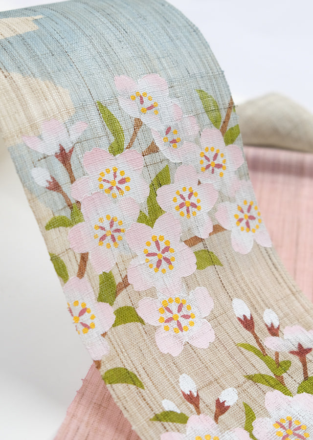 Hand-Dyed Linen Japanese Narrow Tapestry - Mt. Fuji & Cherry Blossom Kyoto Noren Wall Hanging Scroll | Traditional Home Decor for Living Room, Bedroom & Entryway