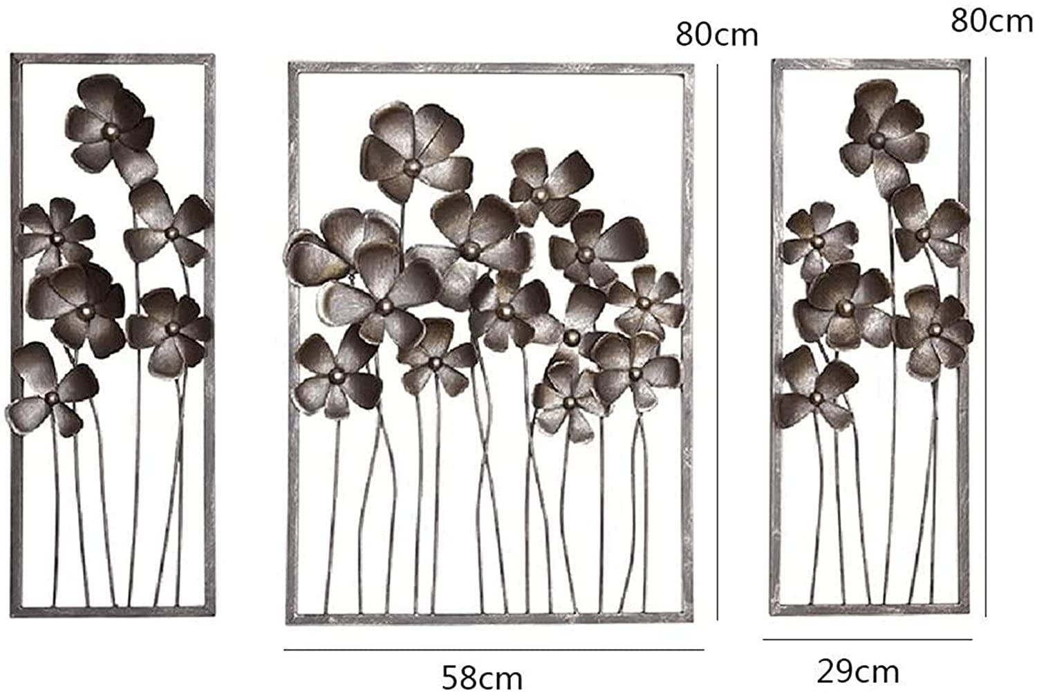 Large Metal Wall Art - Grey Lilac Flower Wall Hanging with Frame | Home Decor for Living Room, Bedroom & Office | Modern Metal Wall Decoration