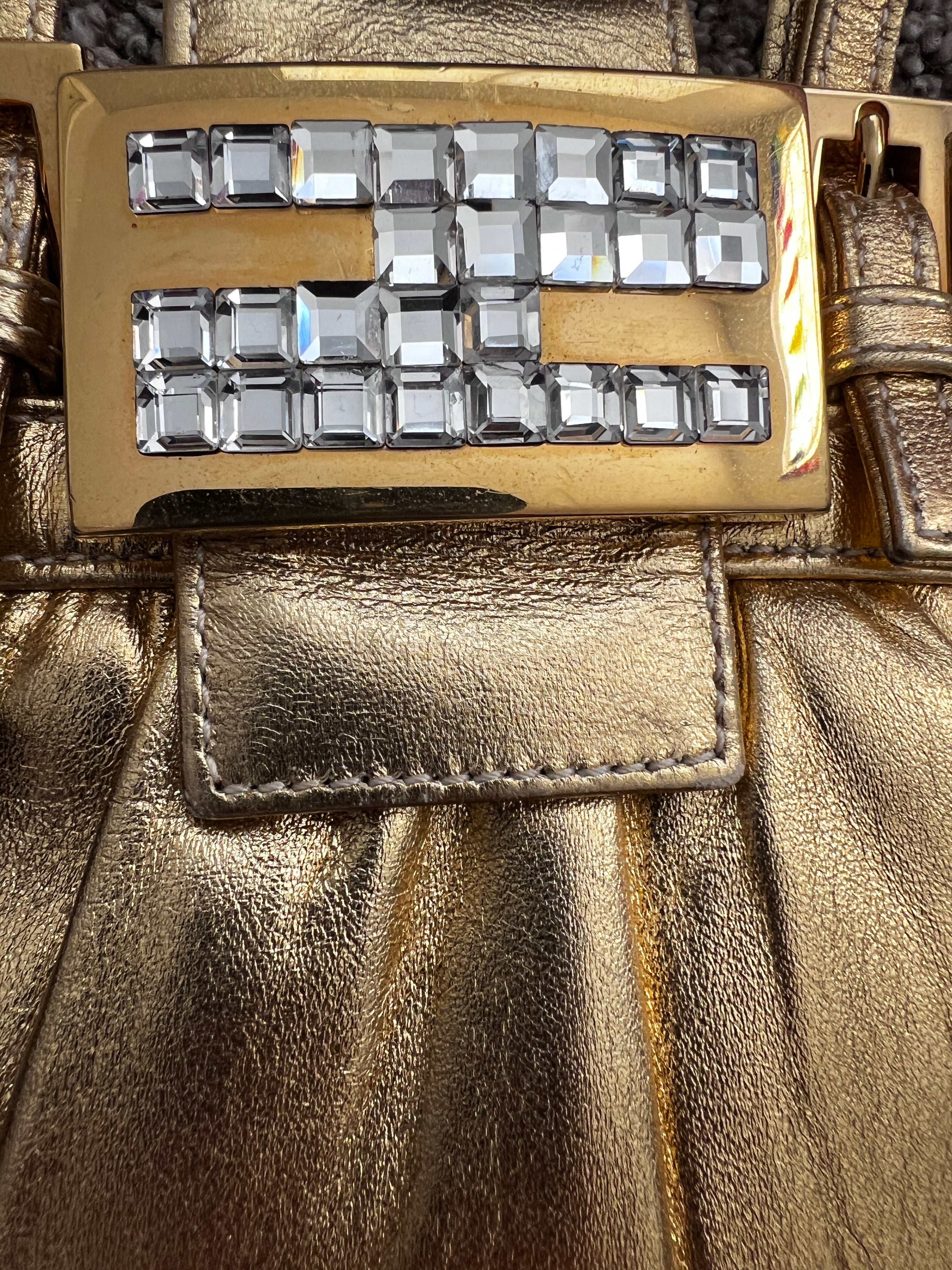 Vintage FENDI Golden Leather Handbag for Women - Luxury Designer Crossbody Purse with Chain Strap - Perfect for Parties, Date Nights & Special Occasions