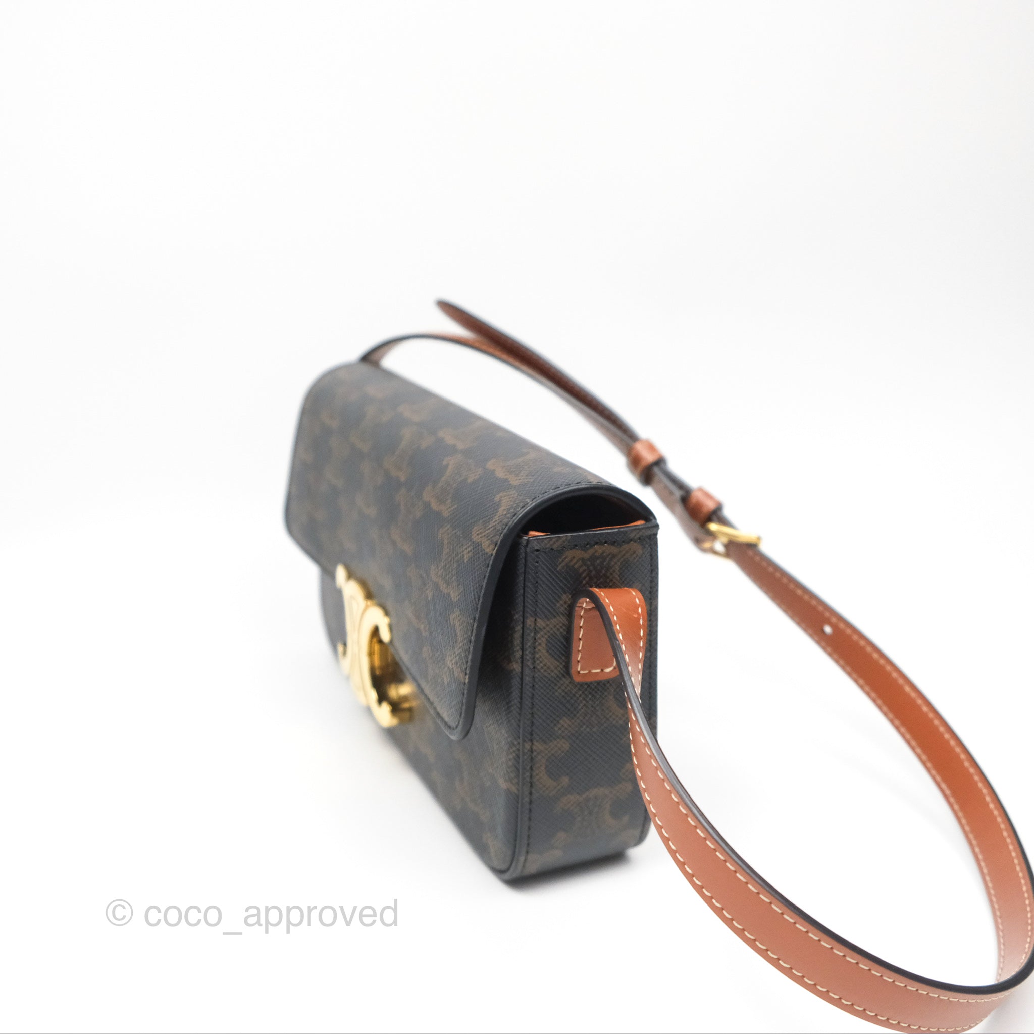 Celine Triomphe Shoulder Bag in Tan Calfskin & Triomphe Canvas - Luxury Crossbody Bag for Women, Perfect for Work, Travel & Everyday Use