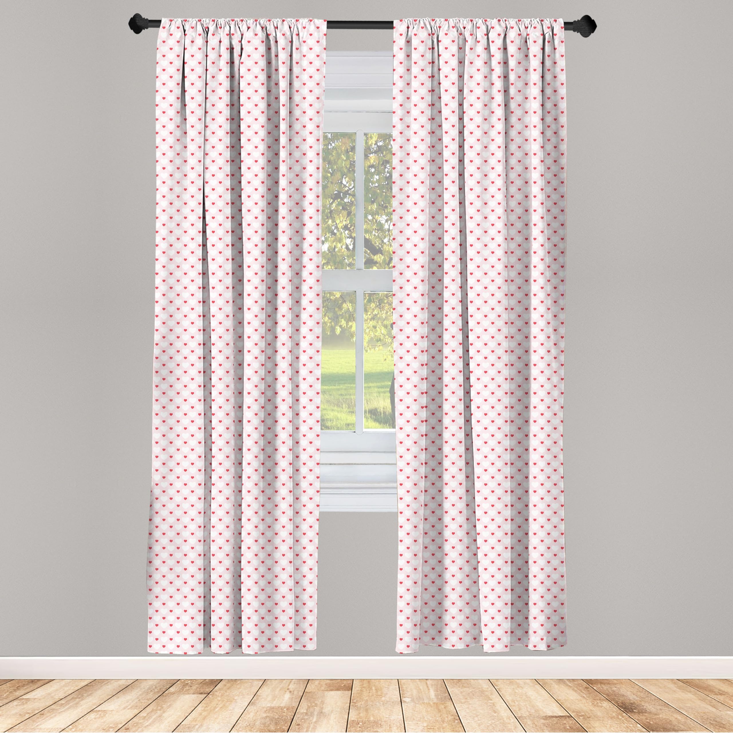 Ambesonne Love Curtains - 2 Panel Set with Small & Big Hearts Design, Feminine Antique Style for Engagement & Romantic Gatherings, 28