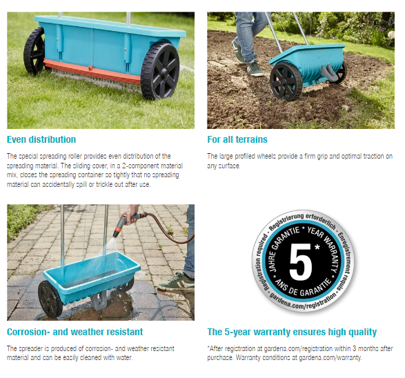 Gardena Spreader L - Premium Lawn & Garden Fertilizer Spreader - Perfect for Even Fertilizer Distribution in Yards, Gardens & Landscapes