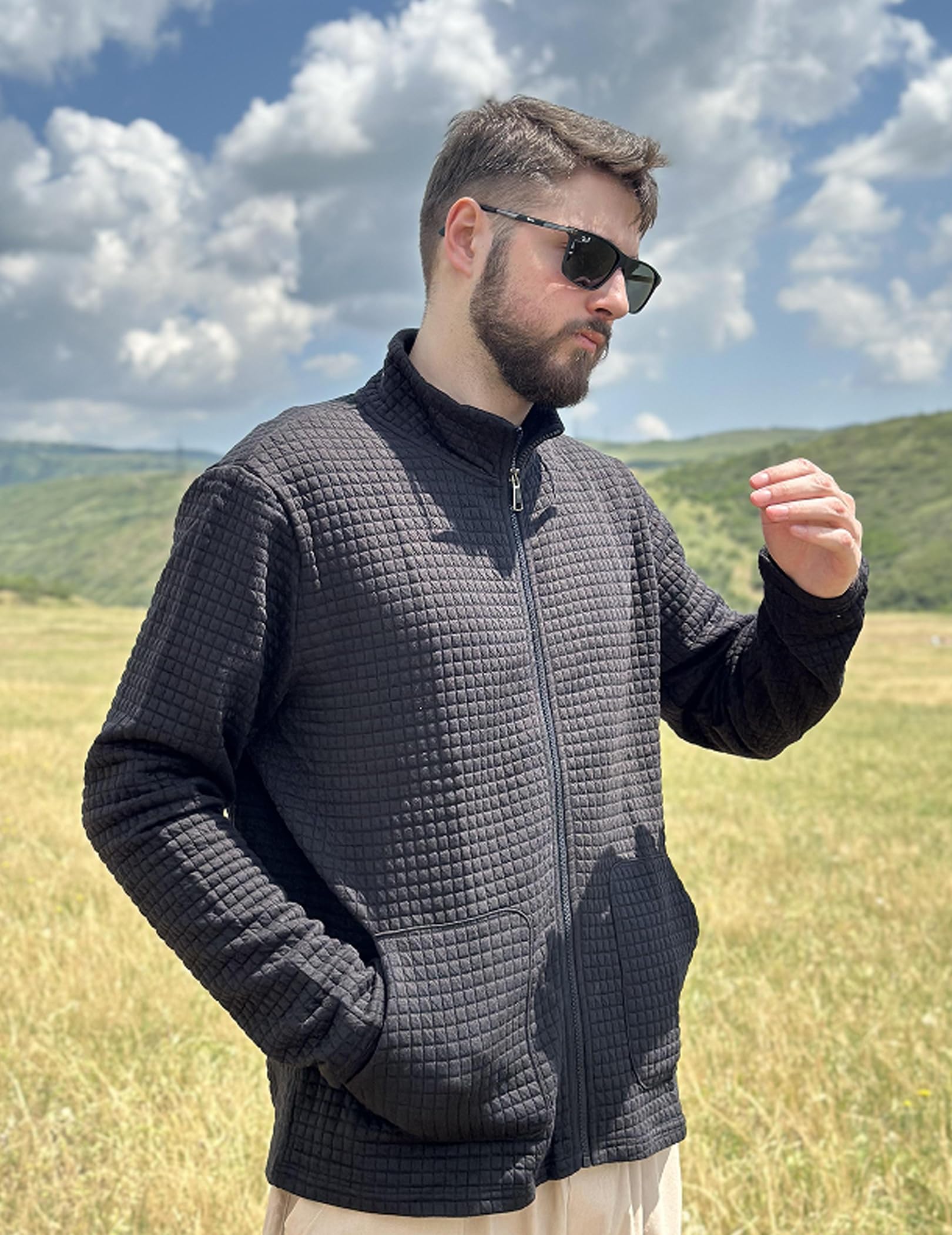 COOFANDY Men's Lightweight Varsity Jacket - Casual Bomber Jacket with Waffle Texture & Zip-Up Front Pockets | Perfect for Spring/Fall Outerwear, Streetwear & Casual Outfits