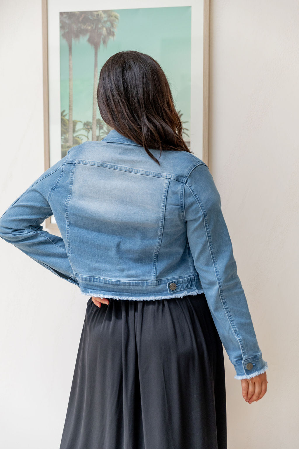 Kenzie Crop Denim Jacket for Women - Stylish Distressed Light Blue Denim Jacket - Perfect for Spring Outfits & Casual Streetwear