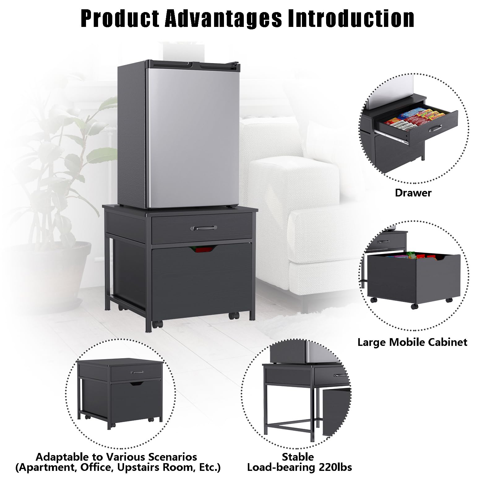 GDLF Heavy Duty Mini Fridge Stand with Storage & Rolling Cabinet - 220LBS Capacity Tabletop for Dorm, Apartment, Office, Bedroom - Perfect for Small Spaces & Beverage Organization