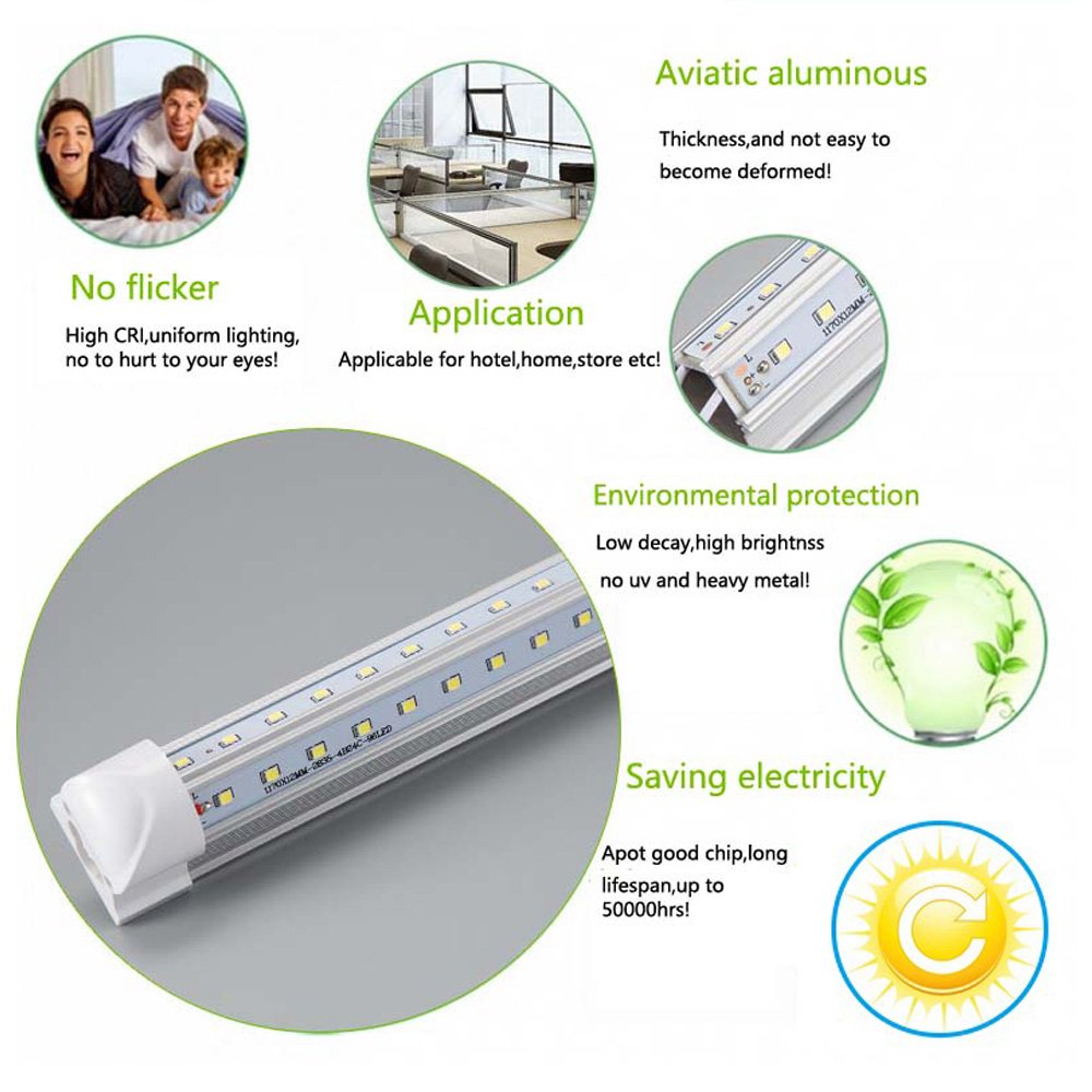 8FT LED Shop Light Tube Fixture - 72W Dual-Sided V-Shape Integrated LED Tube Lights, 7200LM, AC85-277V, SMD2835 Clear Cover, Cool White 6000K (12 Pack) - Perfect for Warehouse Lighting, Garage Workbench, Retail Stores and Commercial Refrigerator Door Lighting