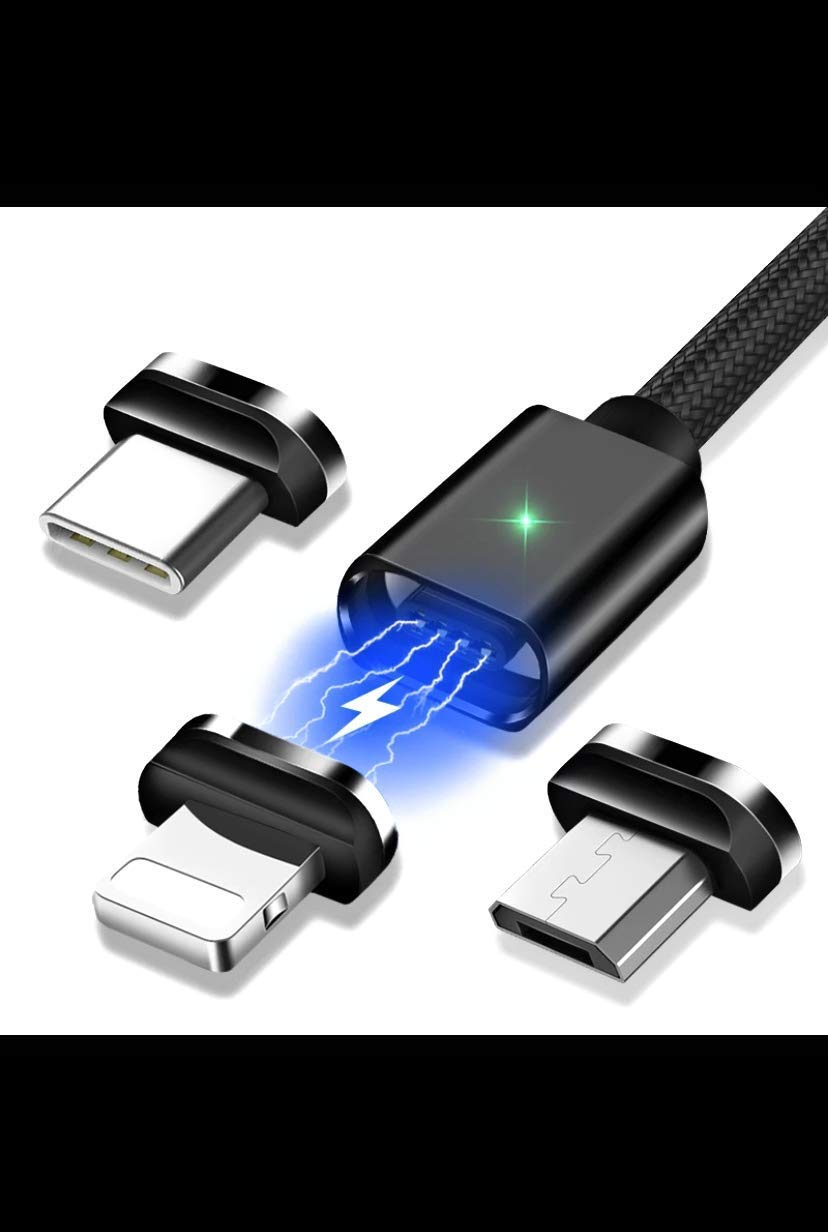 Magnetic USB Phone Charger 3 in 1 Charging Cable - 3ft Nylon Braided Fast Charging Cord for Micro USB, Type C, iPhone (iOS Devices) | Portable Travel, Home, Office Use