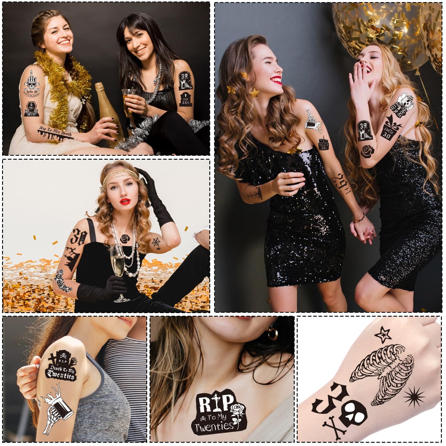 240+ Death to My 20s Temporary Tattoos & Stickers - Funeral Themed 30th Birthday Party Decorations for Women & Men - Perfect for Black Birthday Decor, RIP to My 20s Party Favors & Celebration Supplies