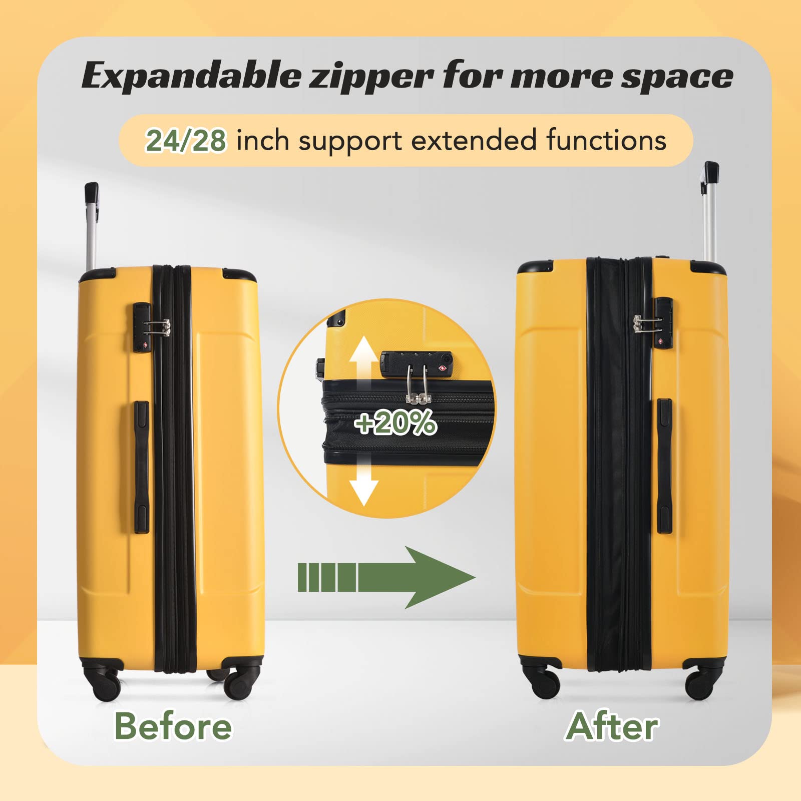 Merax 3-Piece Hardside Luggage Set with Wheels - Expandable & Lightweight Suitcase for Men & Women (Yellow) | Perfect for Air Travel, Business Trips & Family Vacations
