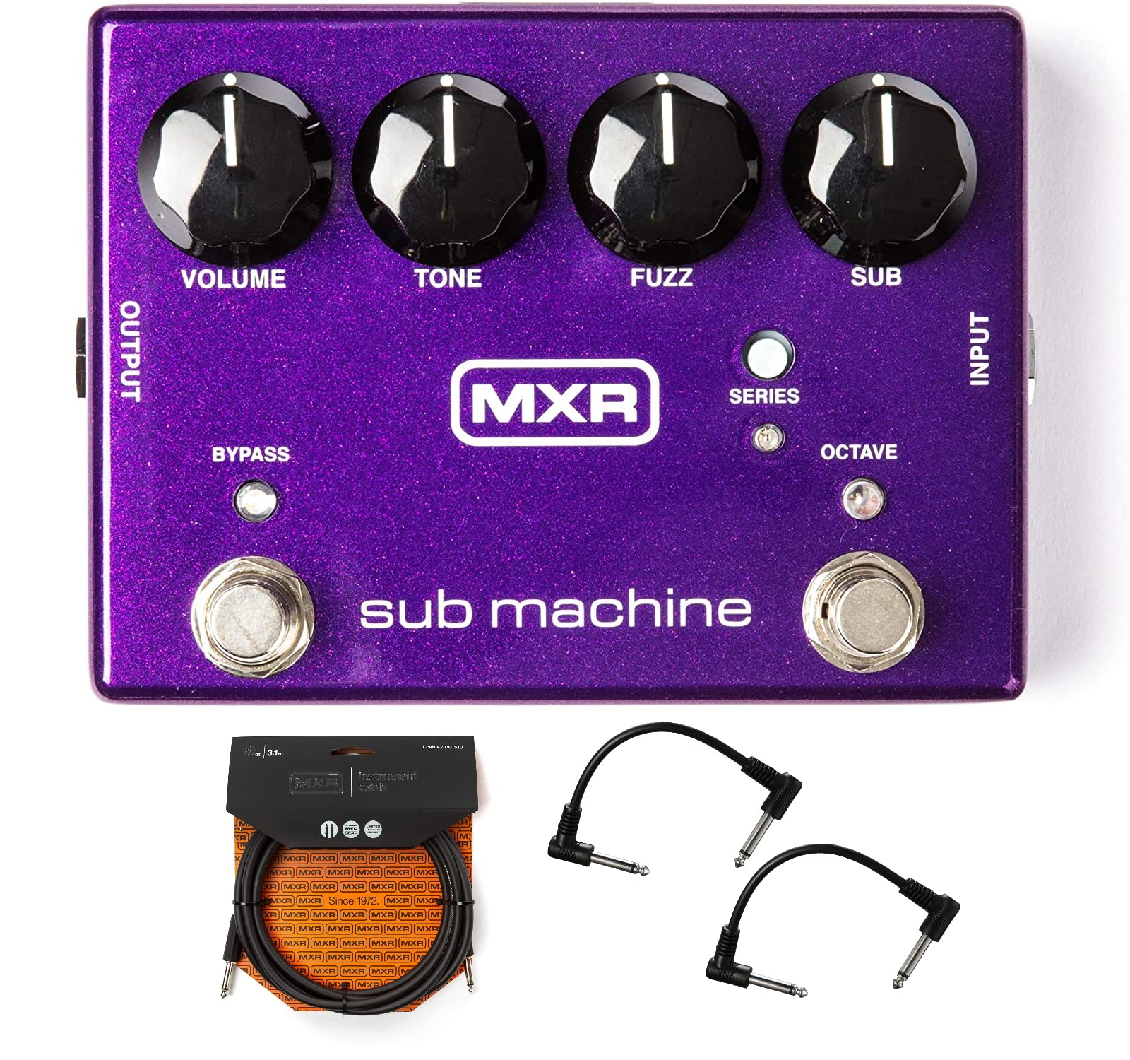 MXR M225 Sub Machine Fuzz Guitar Effects Pedal Bundle with MXR Instrument Cable & 2 Patch Cables - Professional Distortion Pedal for Electric Guitar, Bass & Studio Recording - Perfect for Rock, Metal & Live Performances