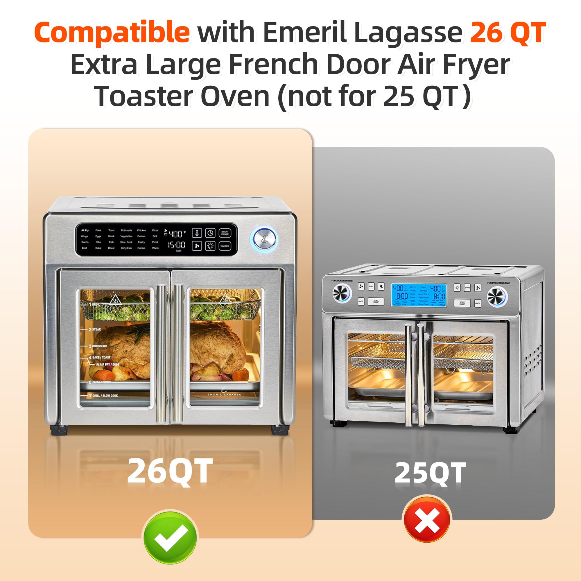 Emeril Lagasse 26 Qt Air Fryer Accessories Set - Non-Stick Baking Pans, Air Fryer Basket, Parchment Paper & Teflon Mats for Extra Large Air Fryer Oven | Perfect for Healthy Cooking, Meal Prep & Family Gatherings
