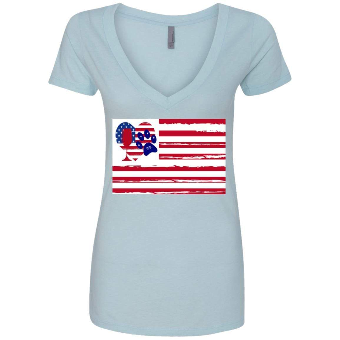 American Flag Wine Paw Heart Deep V Neck T-Shirt for Women | Patriotic Casual Wear | Perfect for Parties, BBQ & 4th of July Celebrations