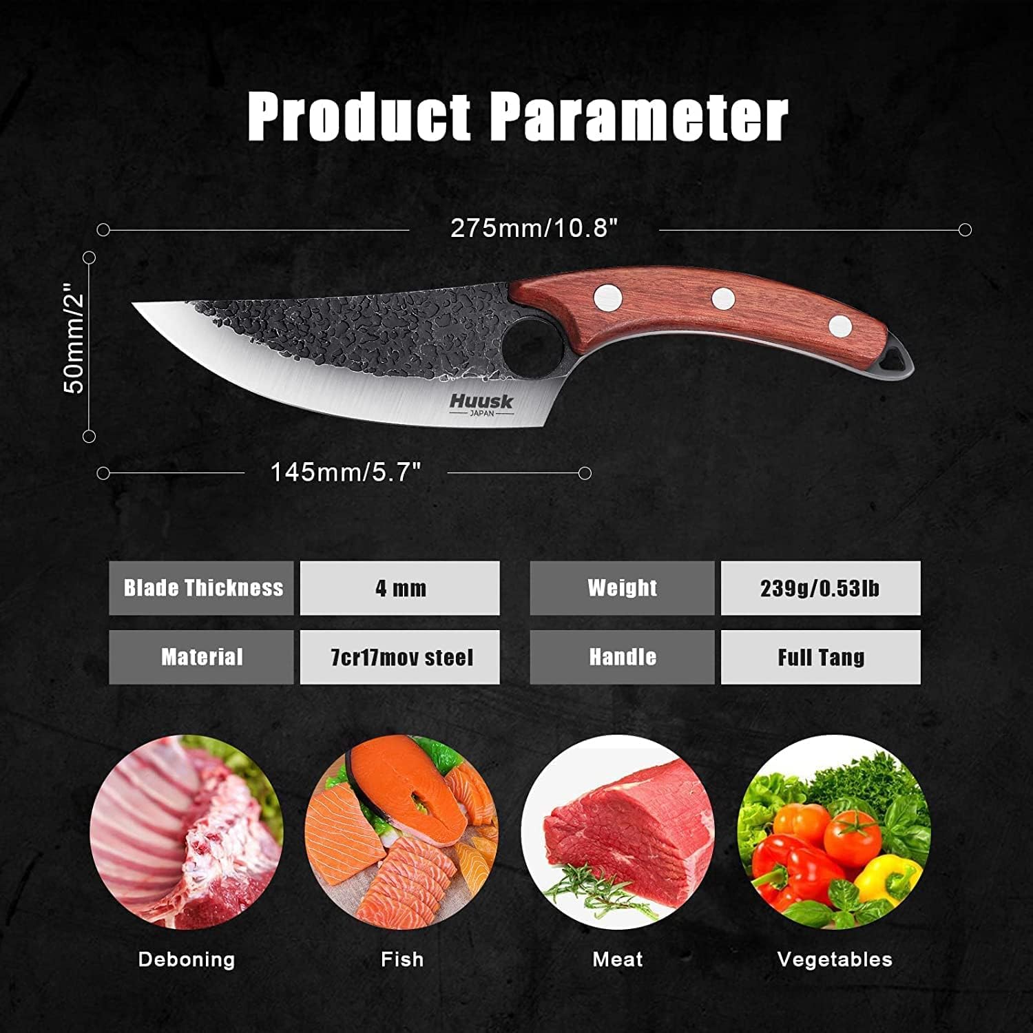 Premium Huusk Viking Knives - Japanese Style Forged High Carbon Steel Meat Cleaver & Boning Knife with Sheath - Professional Chef Knives for Kitchen, Camping, BBQ - Perfect Thanksgiving & Christmas Gifts for Home Cooks and Outdoor Enthusiasts