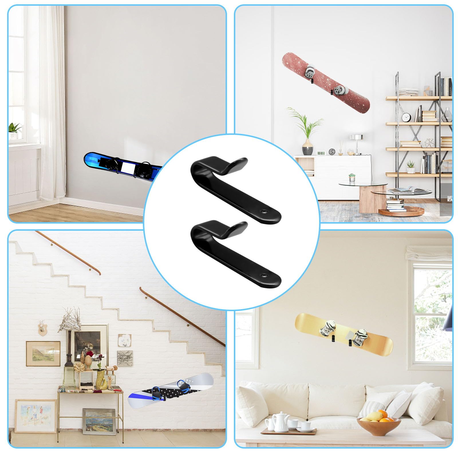 2Pcs Snowboard Wall Mount Rack - Horizontal Ski Holder for Room & Garage Storage