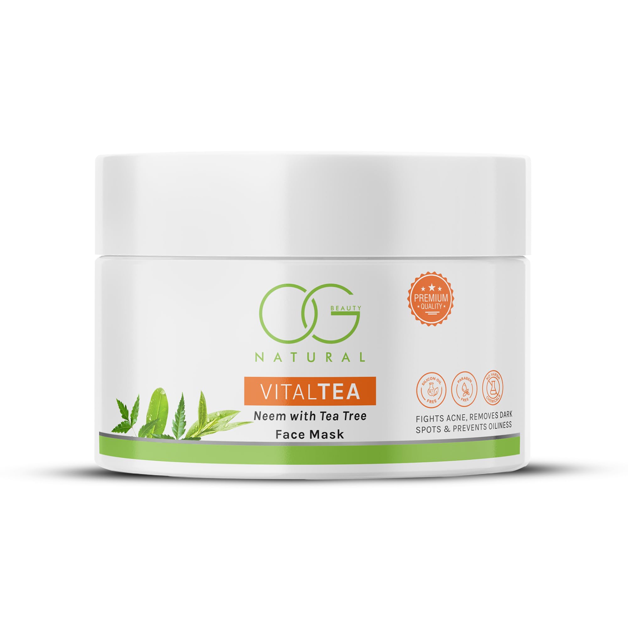 OG BEAUTY Natural VitalTea Neem & Tea Tree Face Mask - Acne Treatment for Oily Skin, Reduces Dark Spots & Blemishes | Antioxidant-Rich, Silicon Oil Free & Paraben Free | 125g | Perfect for Daily Skincare Routine & Spa Nights