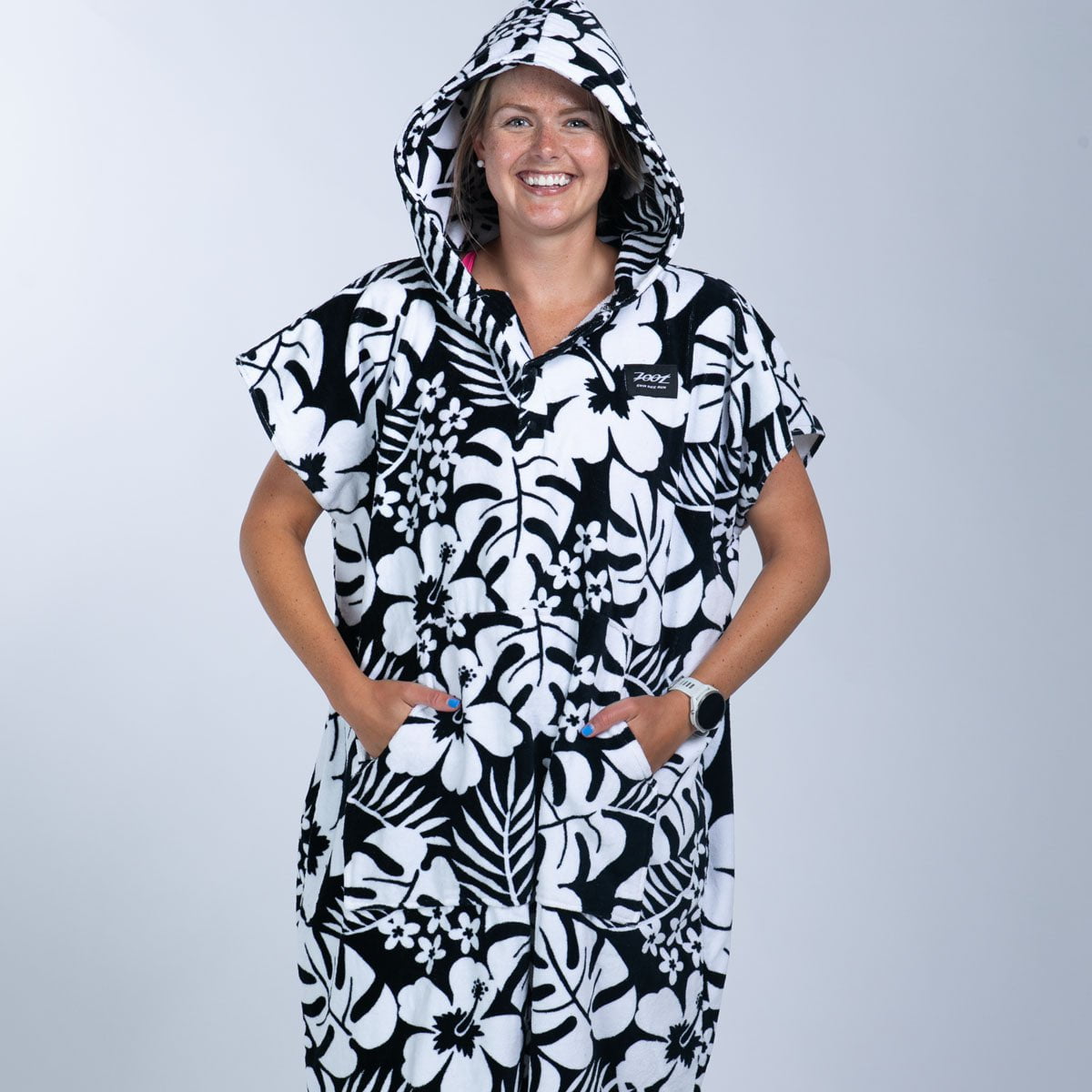 Waterproof Transition Poncho for Women - Floral Hibiscus Print Raincoat - Perfect for Outdoor Activities, Beach, and Travel