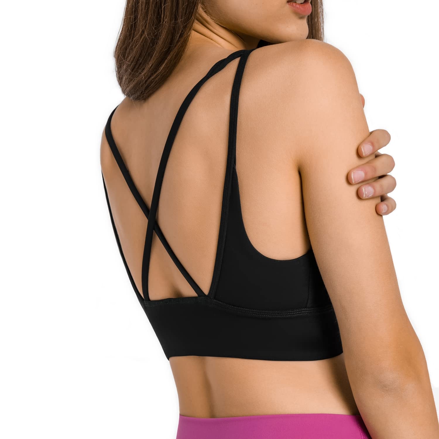 Women's Strappy Padded Sports Bras - Yoga Crop Tank Tops for Workout & Gym - Breathable Activewear for Running, Fitness & Lounge Wear