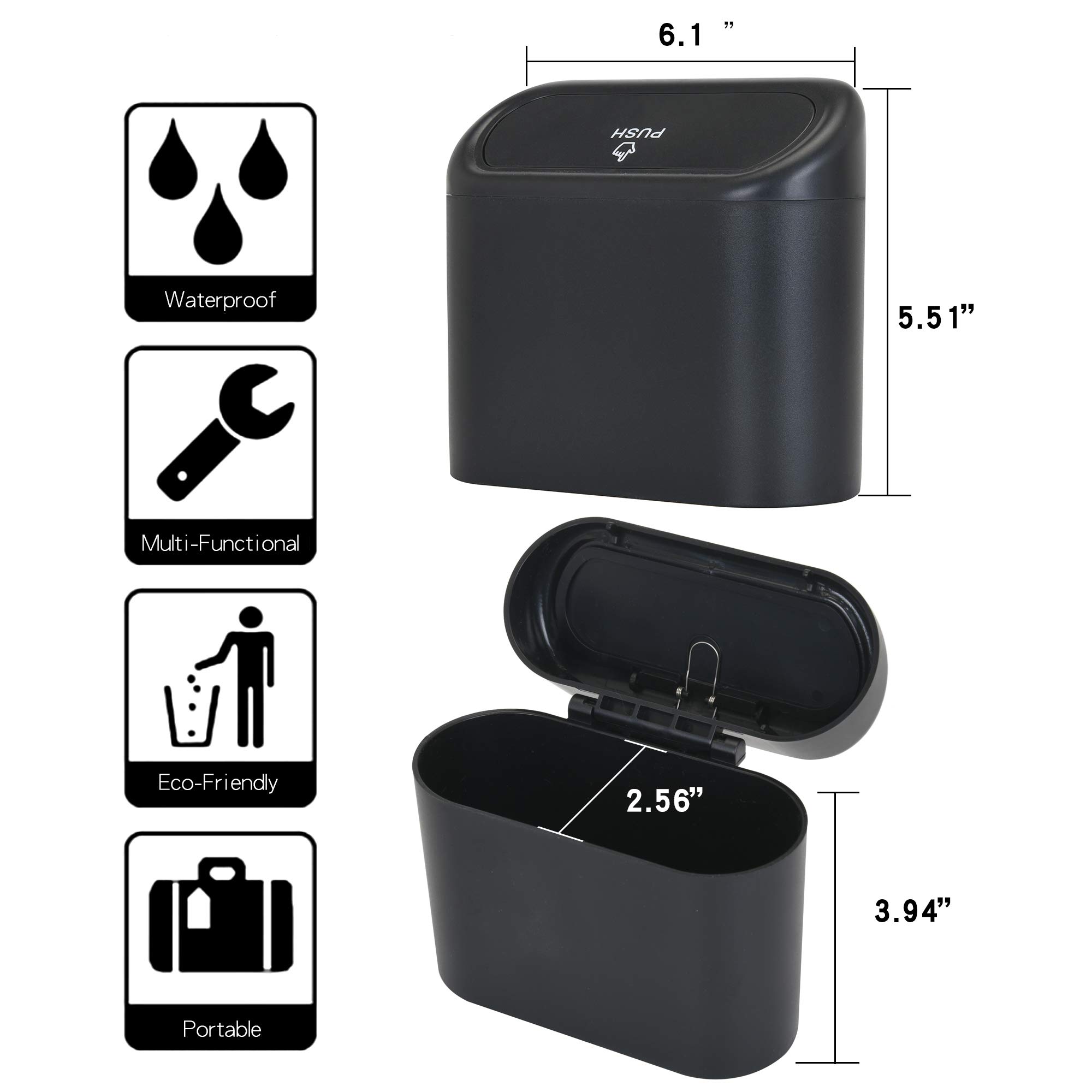 Portable Hanging Mini Car Trash Can with Lid - Waterproof Odorless Wastebasket for Car, Office & Home - Small Plastic Desktop Garbage Bin (Red, 1 Pack) | Ideal for Road Trips, Commuting & Workspace Organization