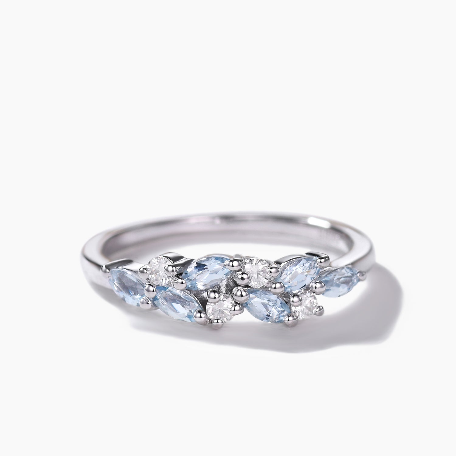 Vintage Marquise Aquamarine Moissanite Ring in 14k White Gold - Blue Gemstone Wedding Band for Brides, Engagement & Anniversary Gifts