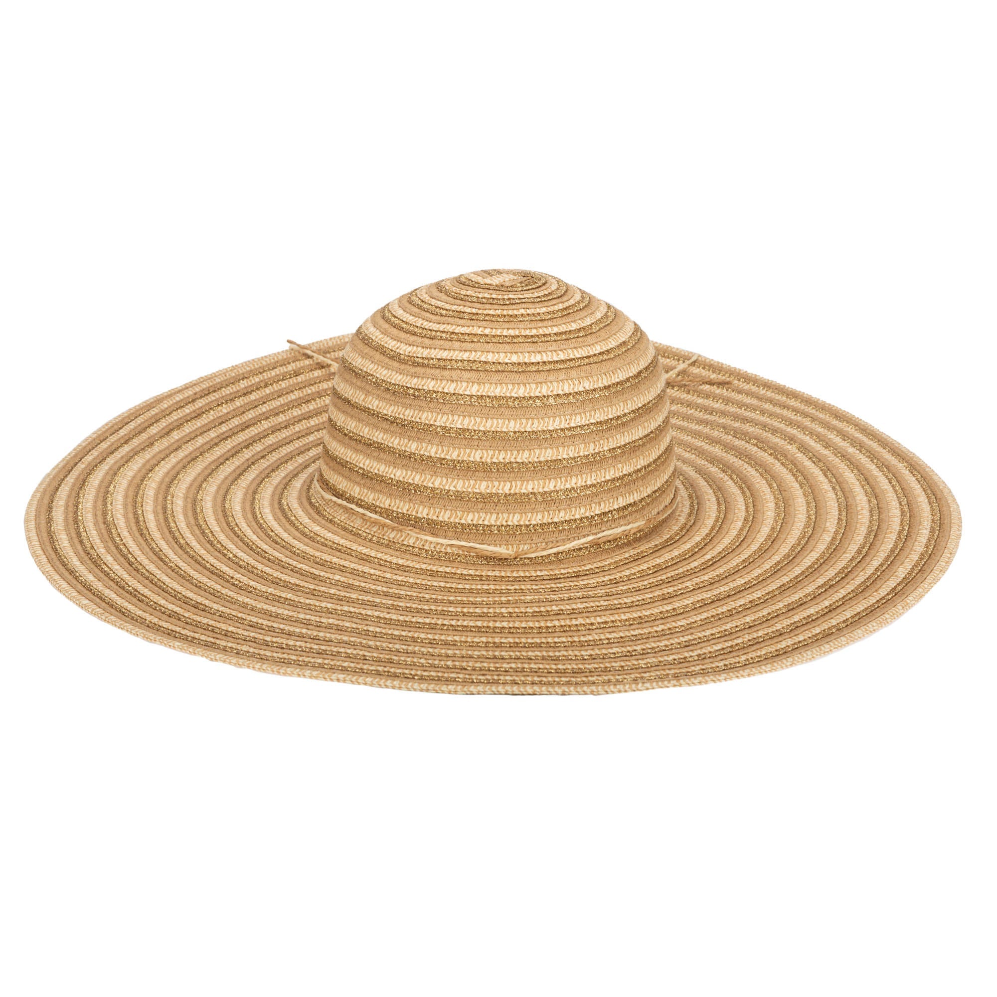 Wide Brim Floppy Sun Hat with Gold Lurex - UPF 50+ UV Protection Beach Hat for Women - Perfect for Summer, Vacations, and Outdoor Activities (UBL6836)