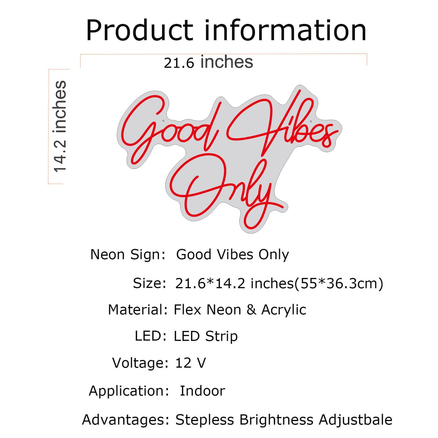 Good Vibes Only Neon Sign Light - Vibrant Wall Art Decor for Home, Bar, Pub & Party | Perfect Gift for Christmas & Rave Events | Red LED Neon Wall Decoration for Apartment & Club