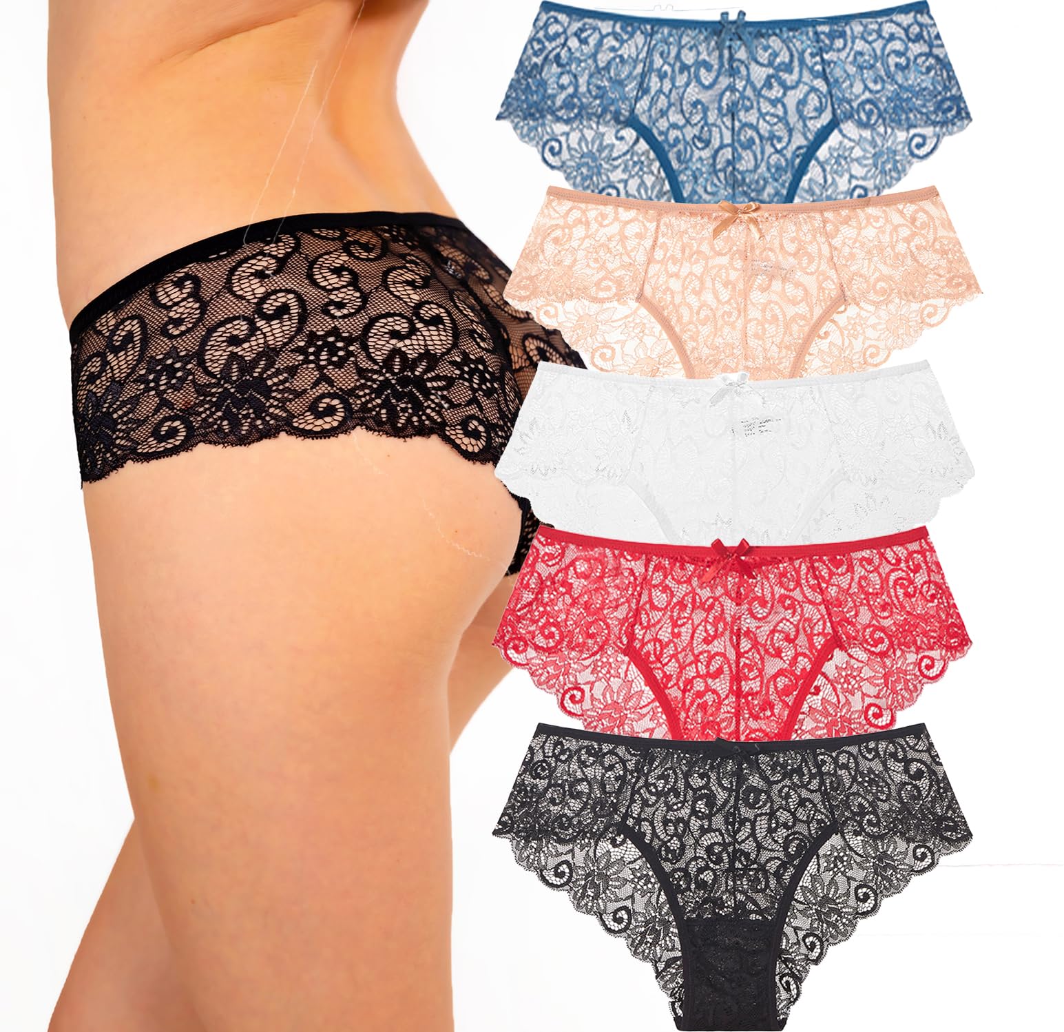 Sexy Lace Bikini Panties for Women - Soft Comfortable Underwear 5-Pack - Perfect for Everyday Wear, Date Nights & Special Occasions