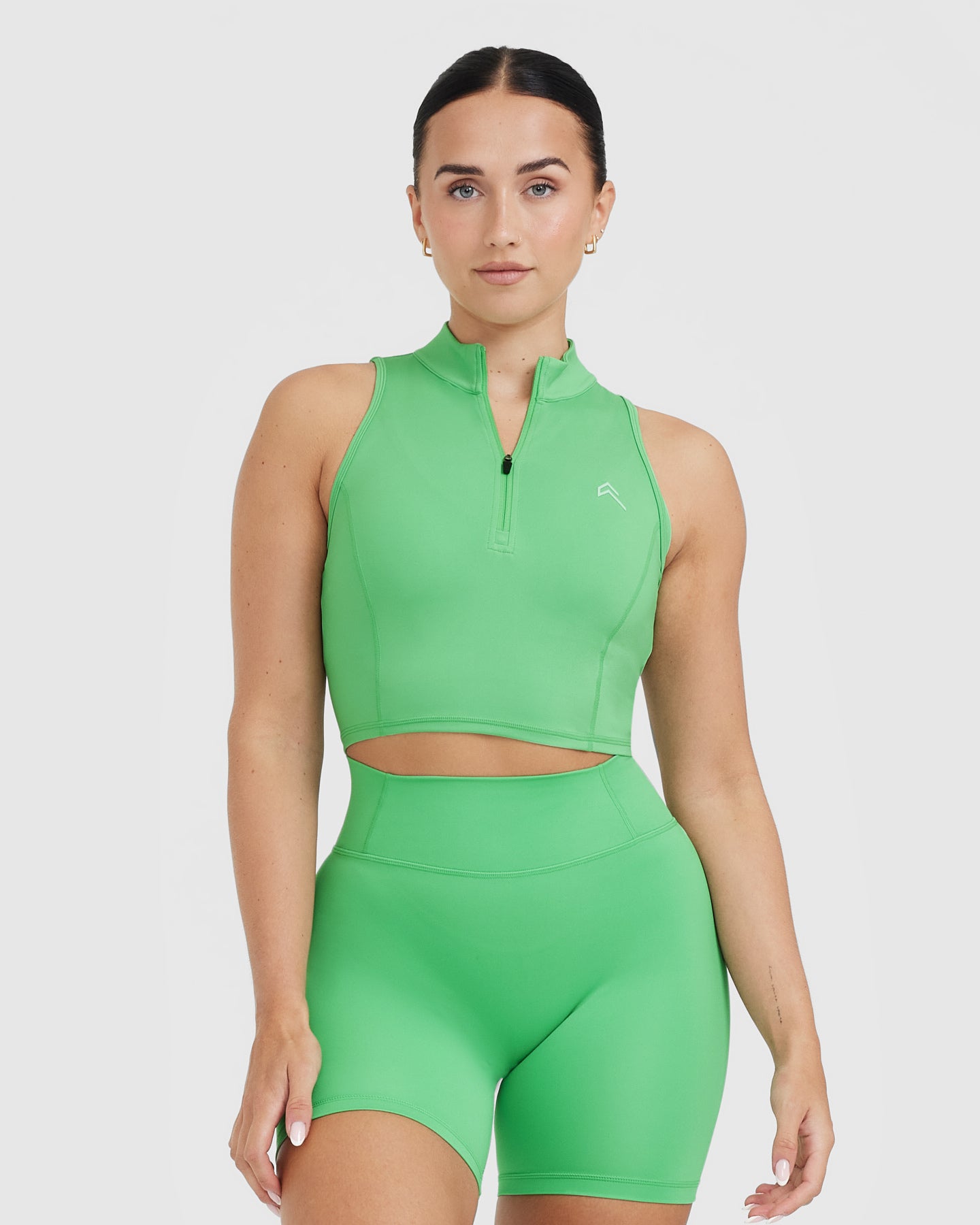 Timeless Half Zip Crop Tank Top for Women - Soft Stretchy Workout Shirt | Jade Green | Yoga, Running, Gym & Casual Wear