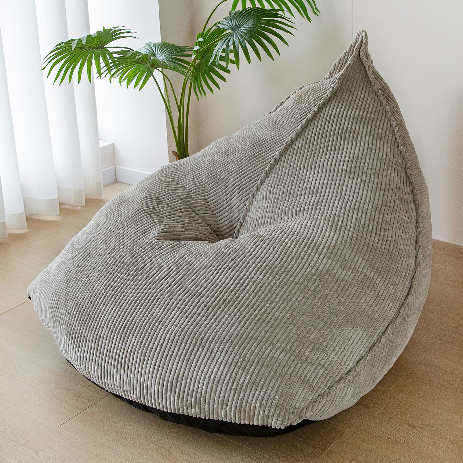 MAXYOYO Corduroy Bean Bag Chair for Adults - Soft Lazy Sofa 43x41x35 Inches with Filler - Grey Comfortable Lounge Chair for Living Room, Bedroom & Game Room