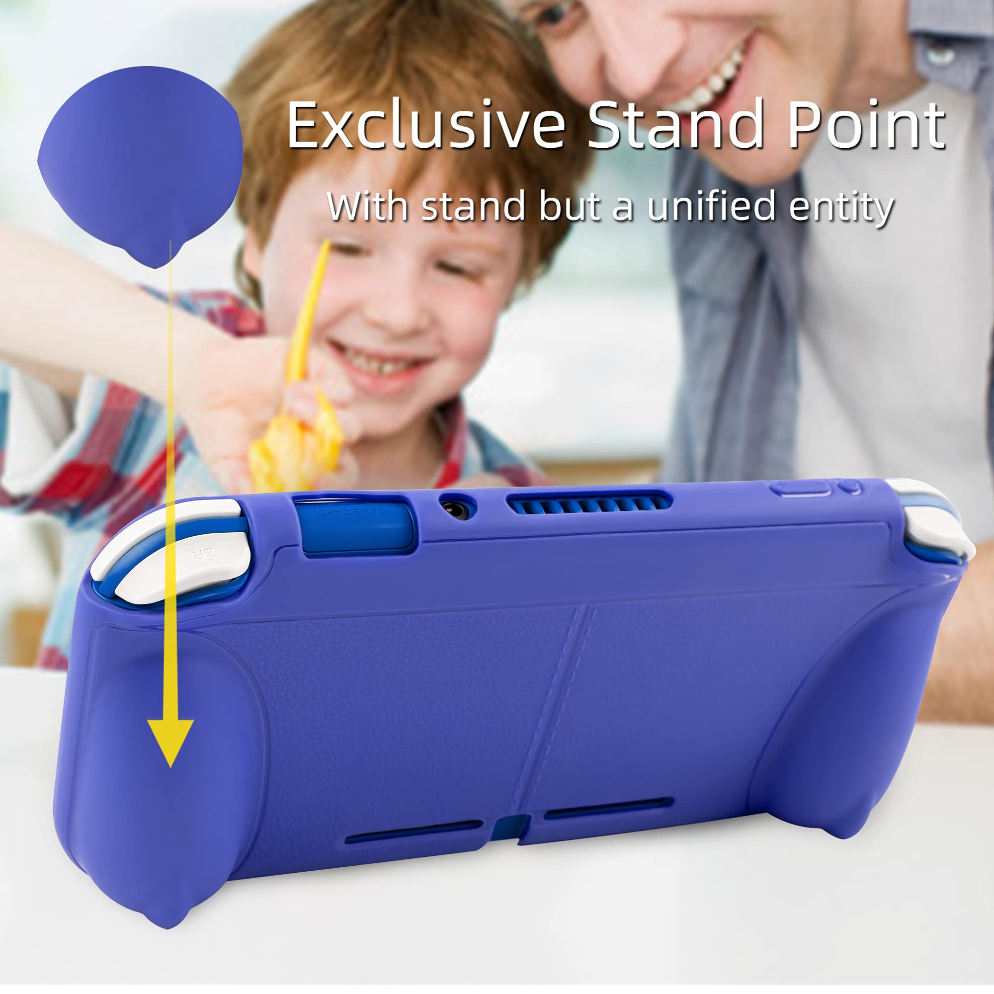 Nintendo Switch Lite Protective Case - Soft Grip TPU Cover with Ergonomic Handles & 4 Thumb Stick Caps | Self-Standing Design | Perfect for Gaming On-The-Go (Blue)
