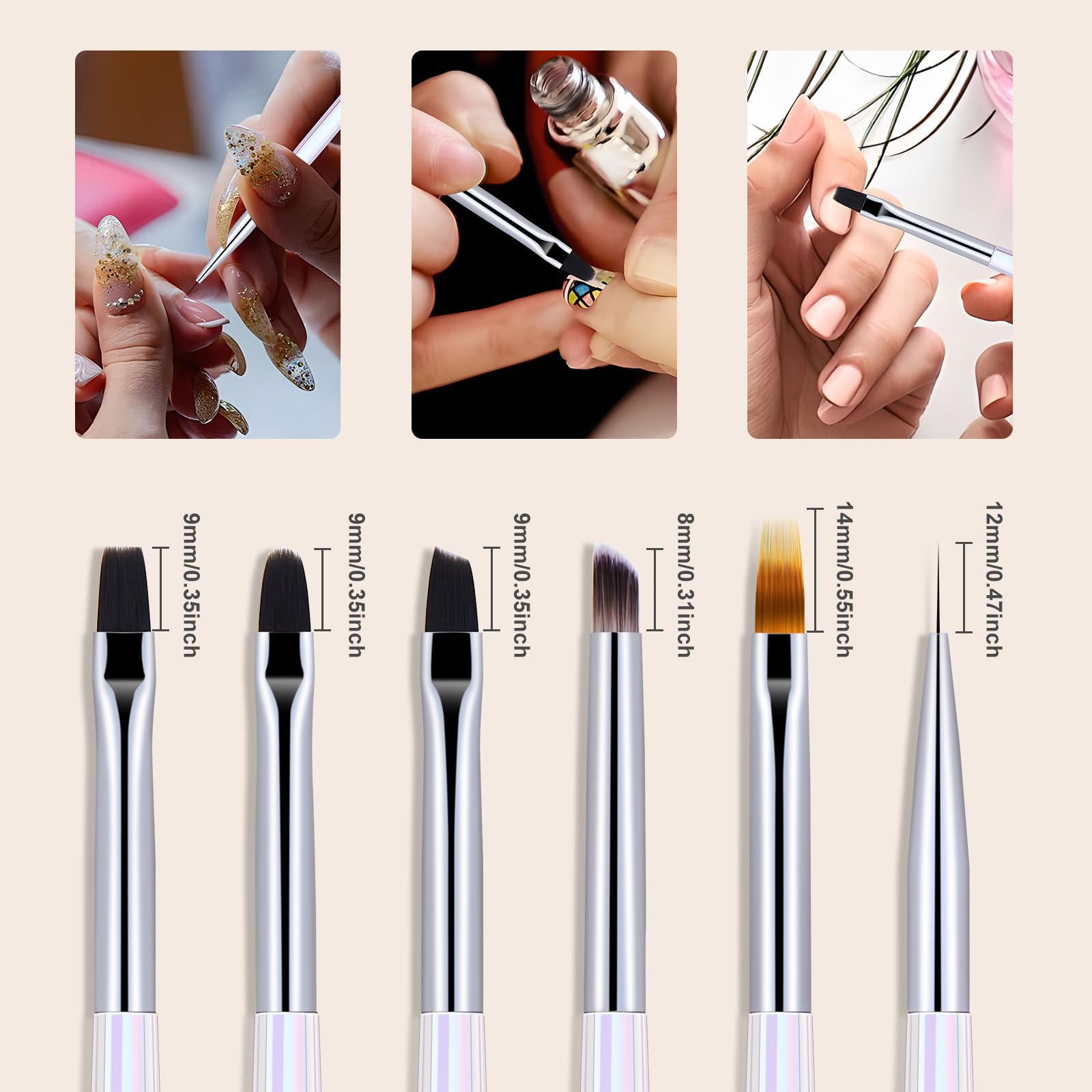 6Pcs Professional Nail Art Brush Set - Nail Liner, Ombre, Gel Polish Painting Brushes for DIY & Salon Use | Perfect for Acrylic, Gel Nails & Nail Art Designs at Home or Professional Nail Salons